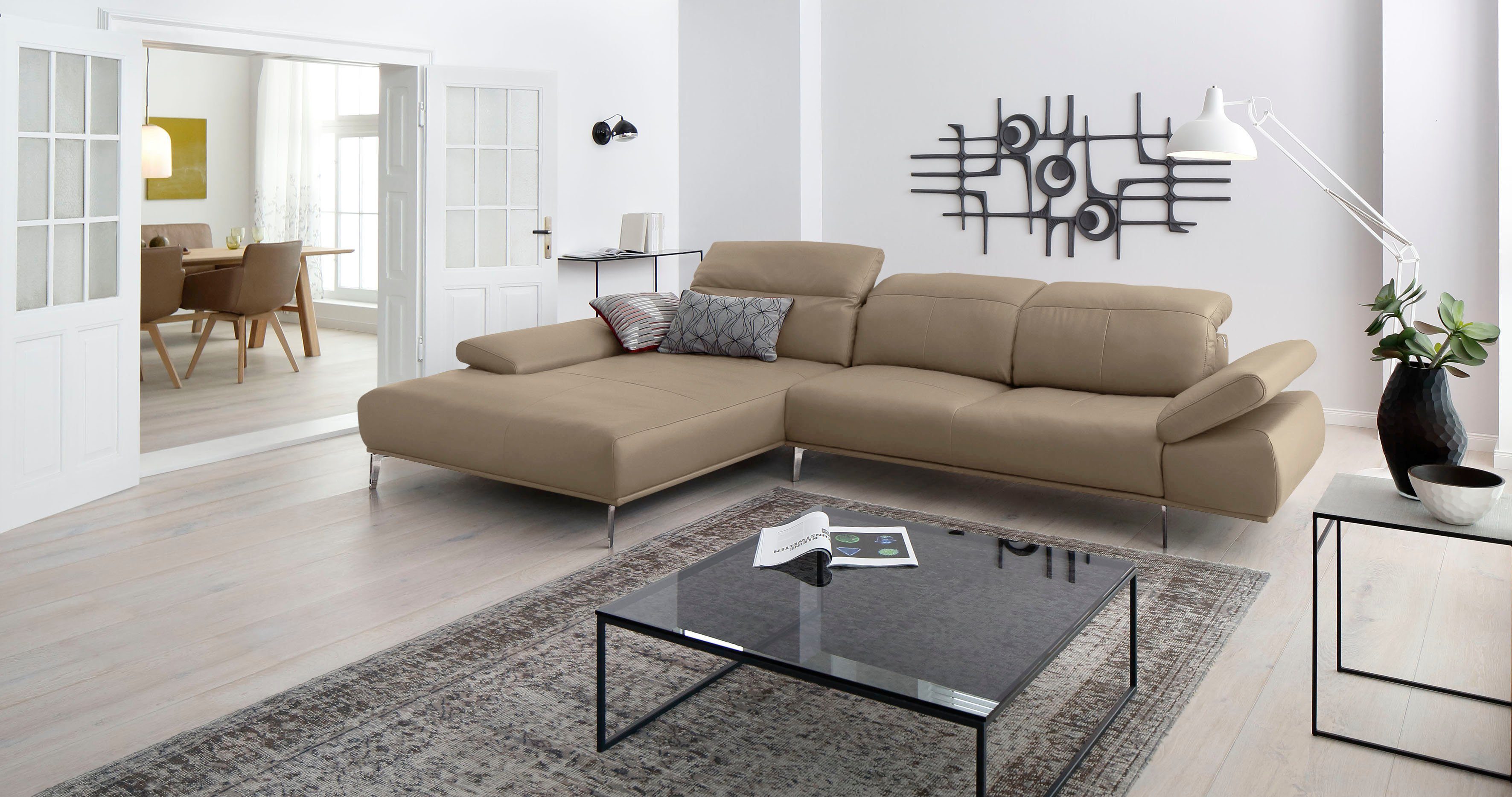 Ecksofa inklusive 344cm W.SCHILLIG & Kopfstützenverstellung levi, Seitenteilverstellung, Breite