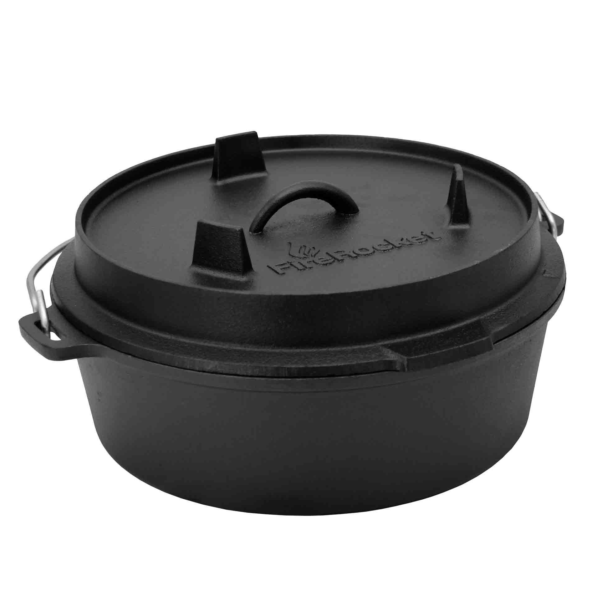 FireRocket Grilltopf Dutch Oven 6qt 5,5L Premium Gusseisen Feuertopf, (Dutch Oven)