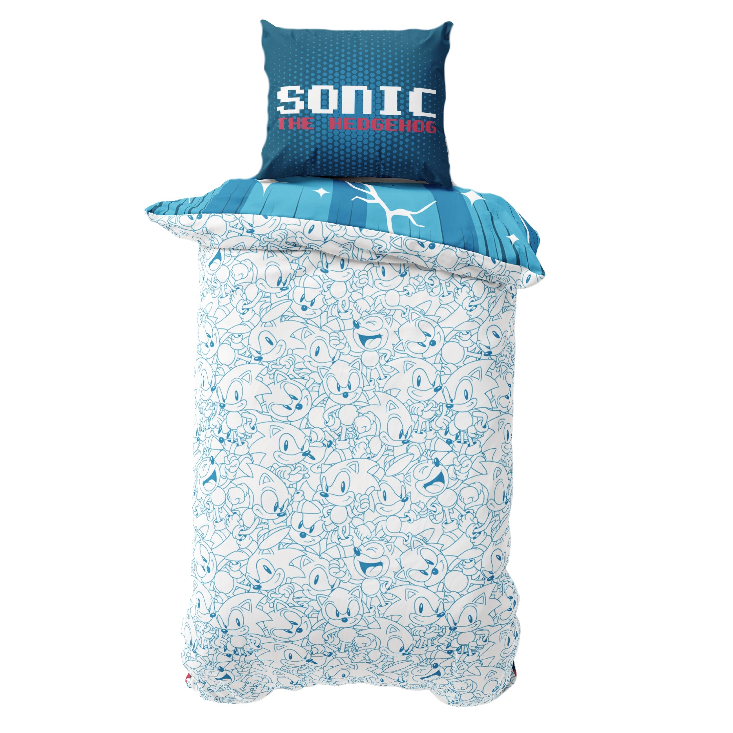 MTOnlinehandel Kinderbettwäsche Sonic the Hedgehog, Geschenk für Gamer, Mikrofaser, 2 teilig, Wendebettwäsche in 135x200 + 80x80 cm, Gaming