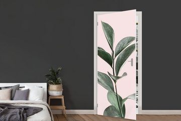 MuchoWow Türtapete Pflanzen - Grün - Natur - Rosa, Matt, bedruckt, (1 St), Fototapete für Tür, Türaufkleber, 75x205 cm