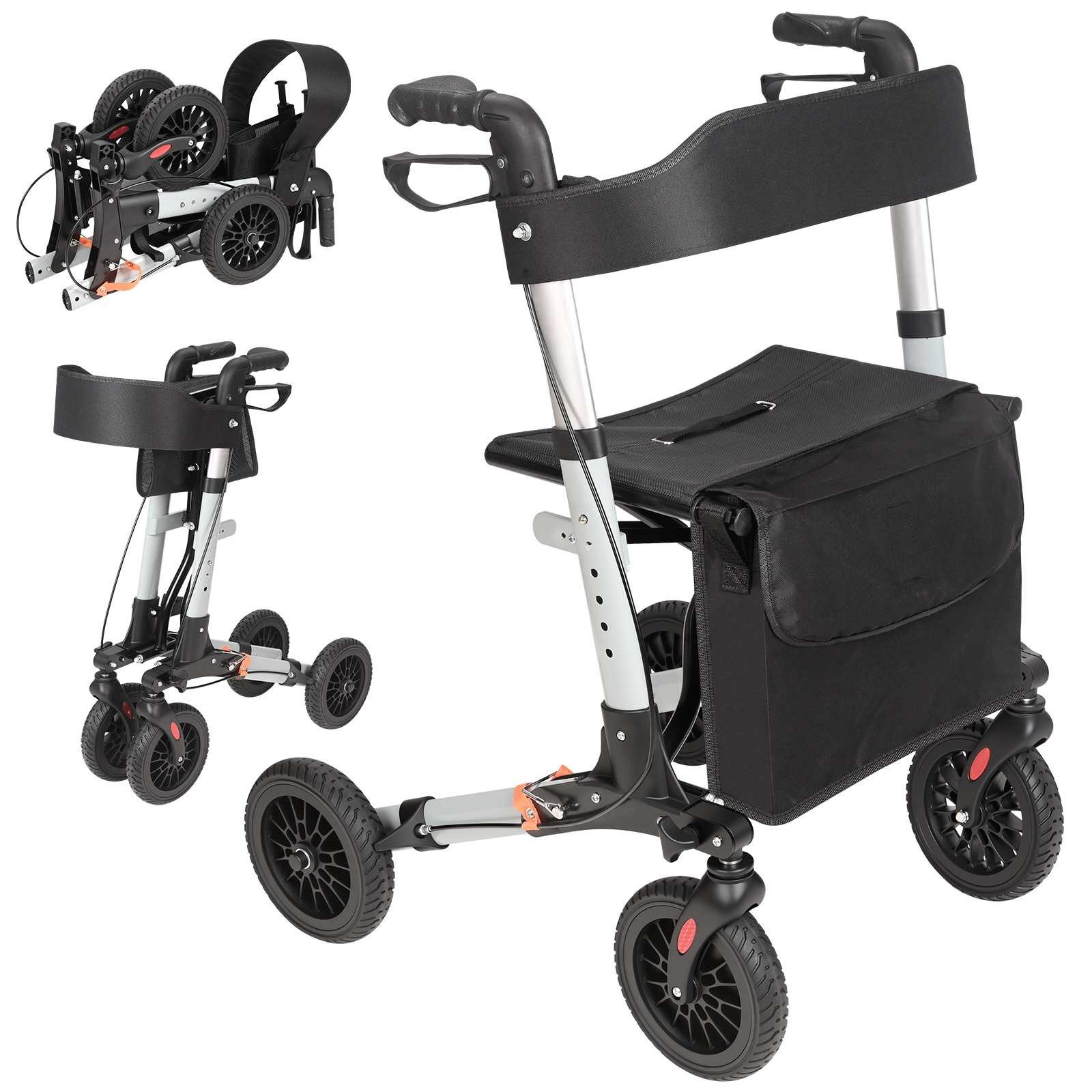 Aiorber Rollator Aiorber-Rollator mit Sitz, Rückenlehne und Tasche, 8kg leicht