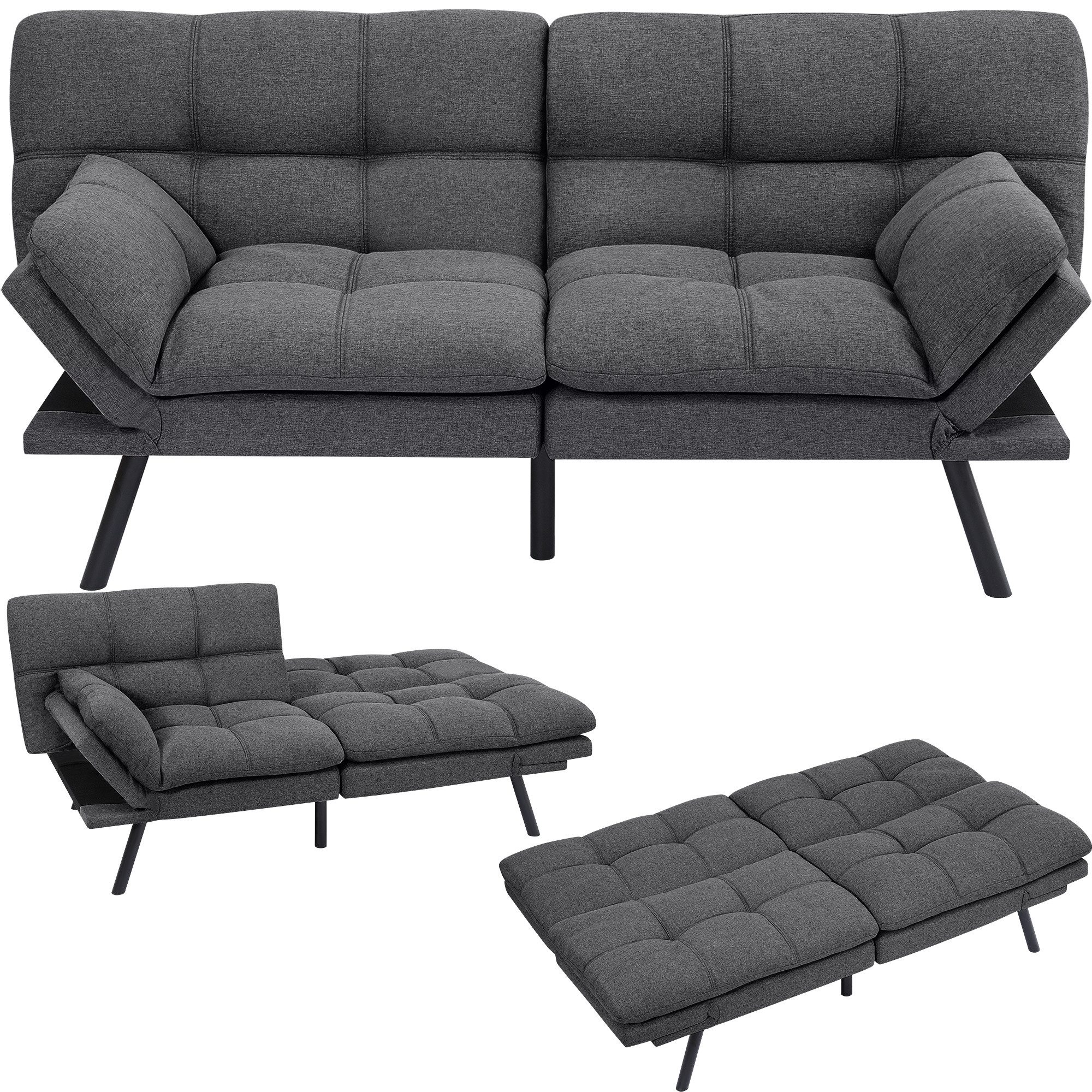 Makika Relaxliege Schlafsofa Couch 3-Sitzer verstellbar Schlaffunktion Paul Dunkelgrau