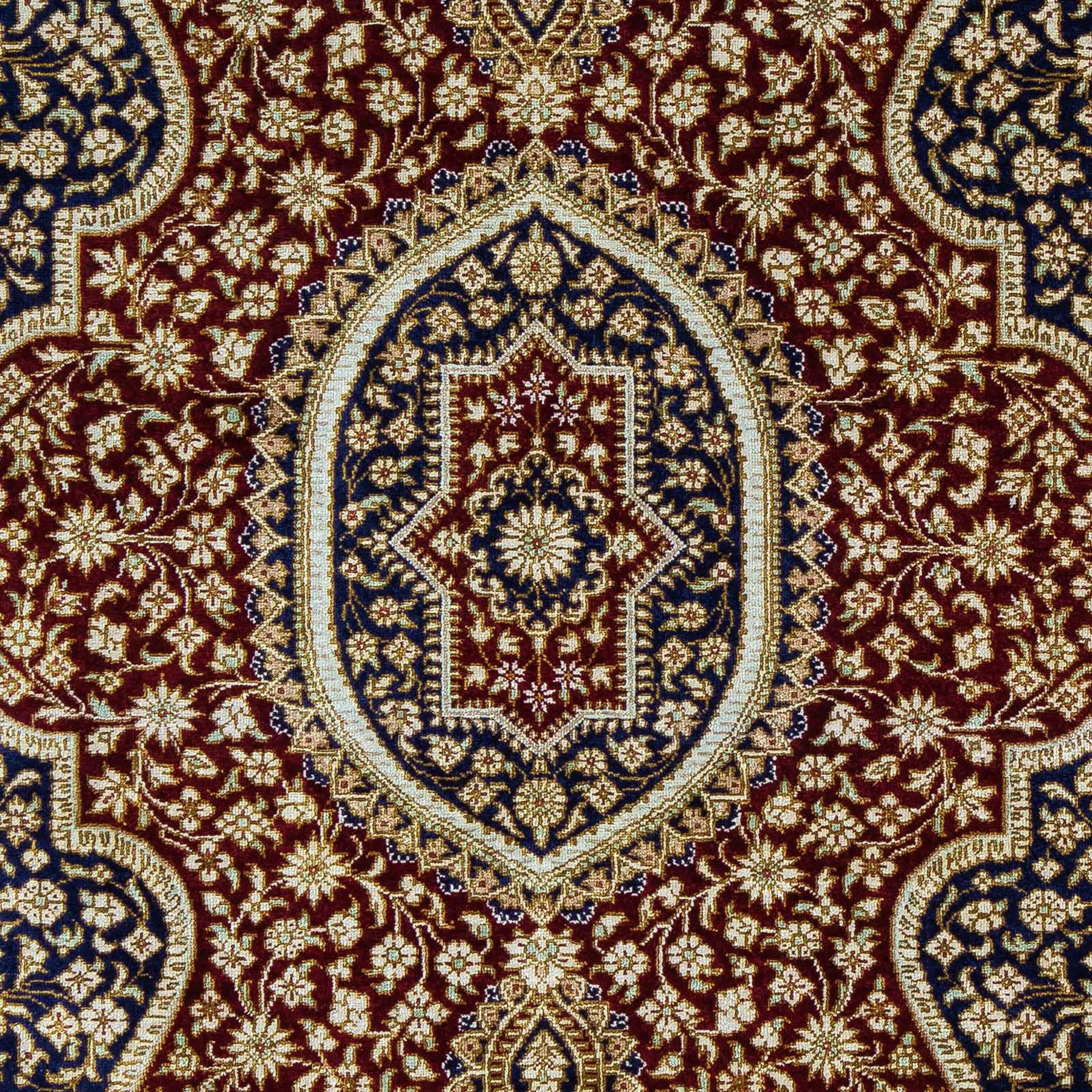 Orientteppich Perser mm, - rechteckig, morgenland, Höhe: 60 10 mit cm 93 Handgeknüpft, Wohnzimmer, dunkelblau, Zertifikat - x - Einzelstück Ghom