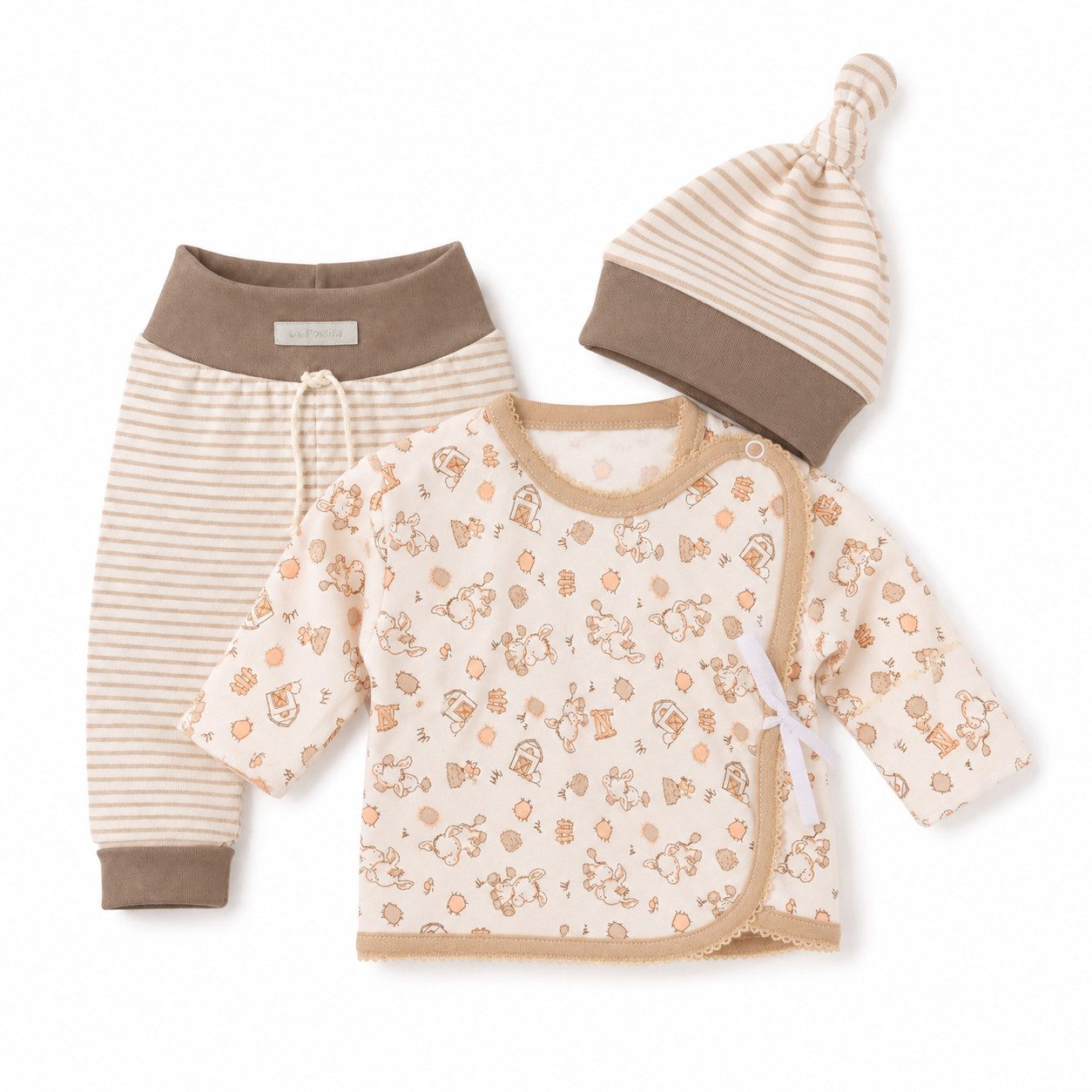 La Bortini Erstausstattungspaket Baby Anzug Wickelshirt Mitwachshose Mütze neutral Set (für Jungen und Mädchen, 3-teilig Erstlingsset für Neugeborene) unisex, 44 50 56