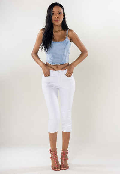 Nina Carter Caprihose Capri Jeans Shorts Stretch Skinny 3/4 Bermuda Kurze Hose Weich (1-tlg) 3204 in Weiß
