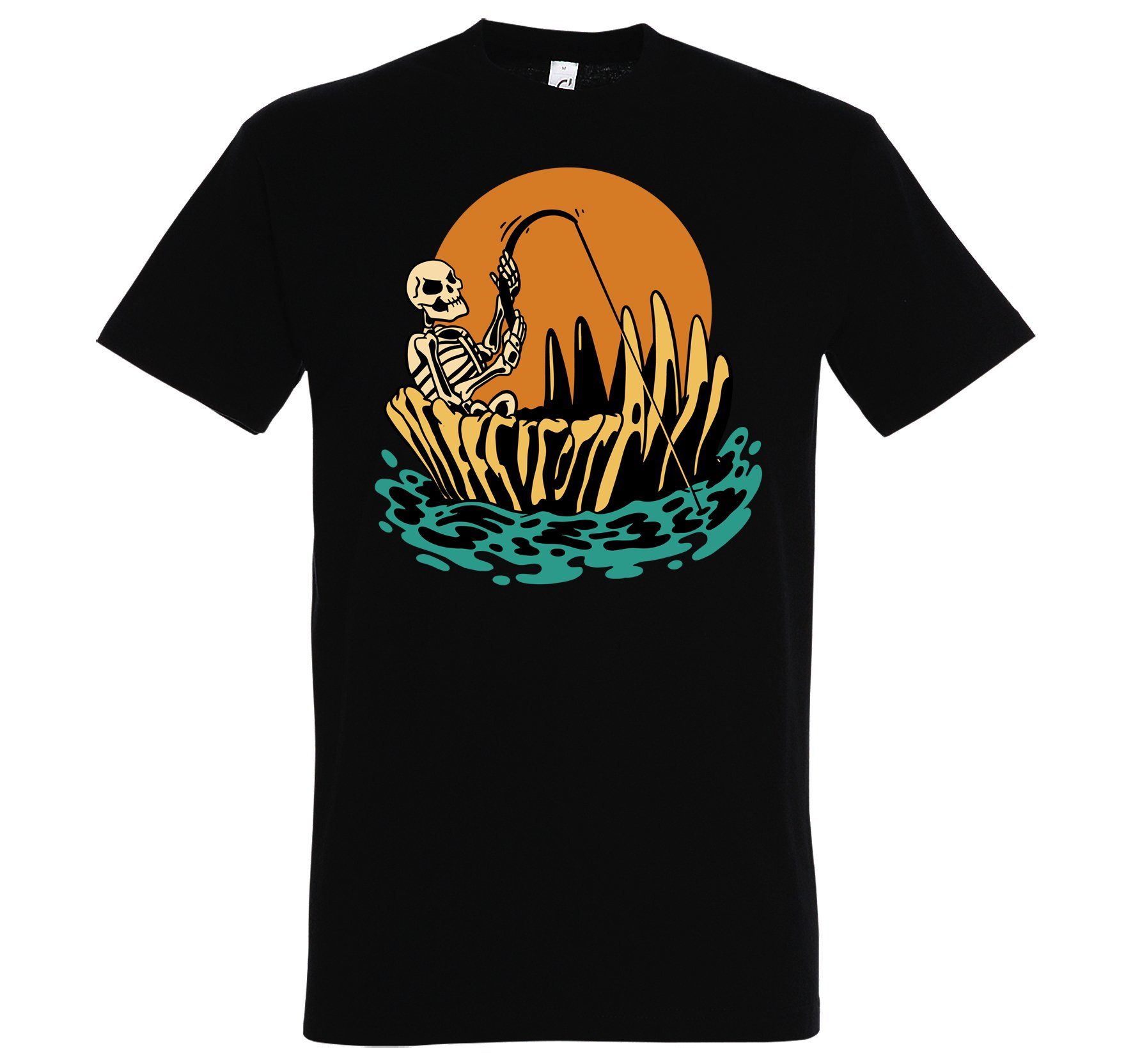 Youth Designz T-Shirt Halloween Herren T-Shirt Horror Skelett Fischer Fun-Look mit Trendigem Frontdruck Schwarz