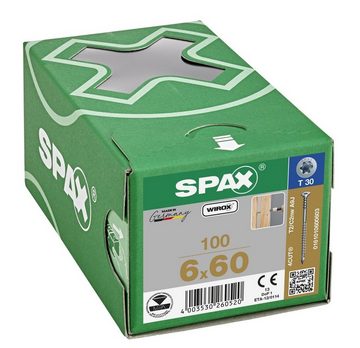 SPAX Spanplattenschraube Justierschraube, (Stahl weiß verzinkt, 100 St), 6x60 mm