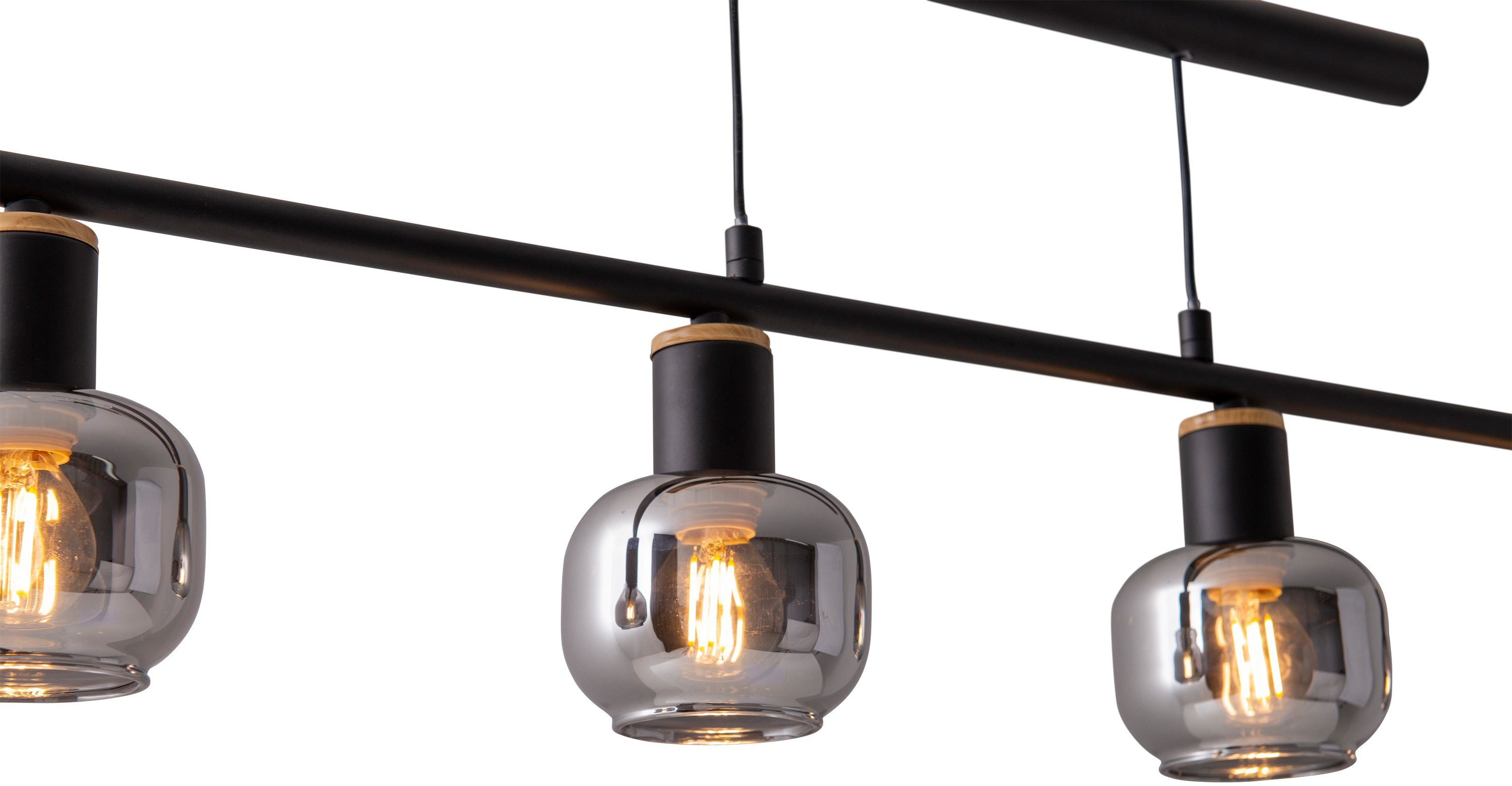 näve Pendelleuchte Fumoso, ohne Leuchtmittel, Leuchtmittel wechselbar, 4er Pendelbalkenleuchte,excl.4x E14 max. 40 W,Glas: dunkel getönt