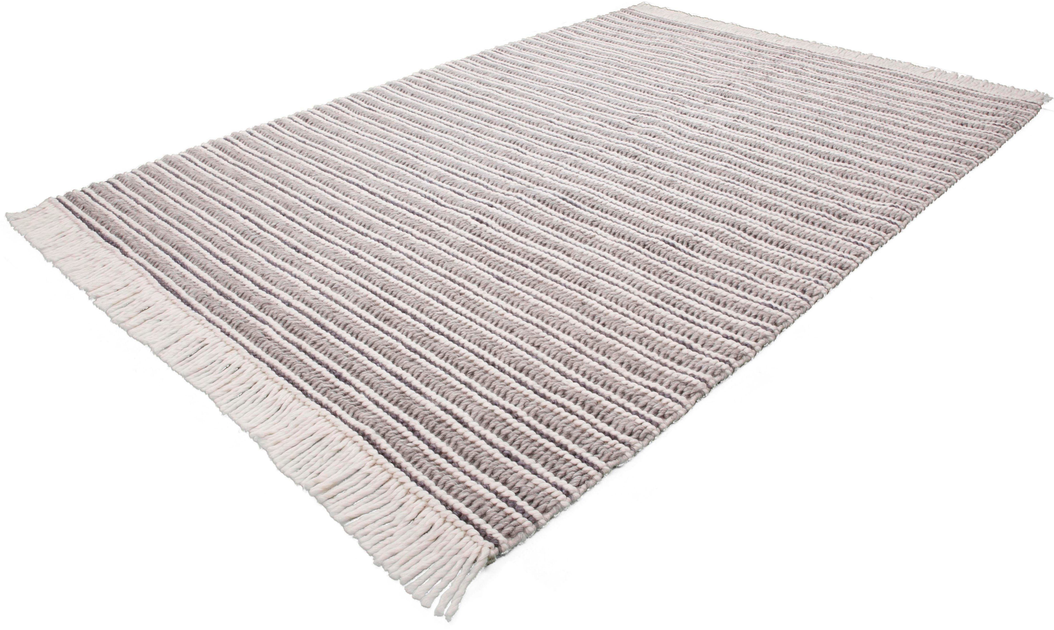 calo-deluxe Teppich Bature 200, rechteckig, Höhe: 10 mm, Wolle mit Viskose und Fransen, Wohnzimmer