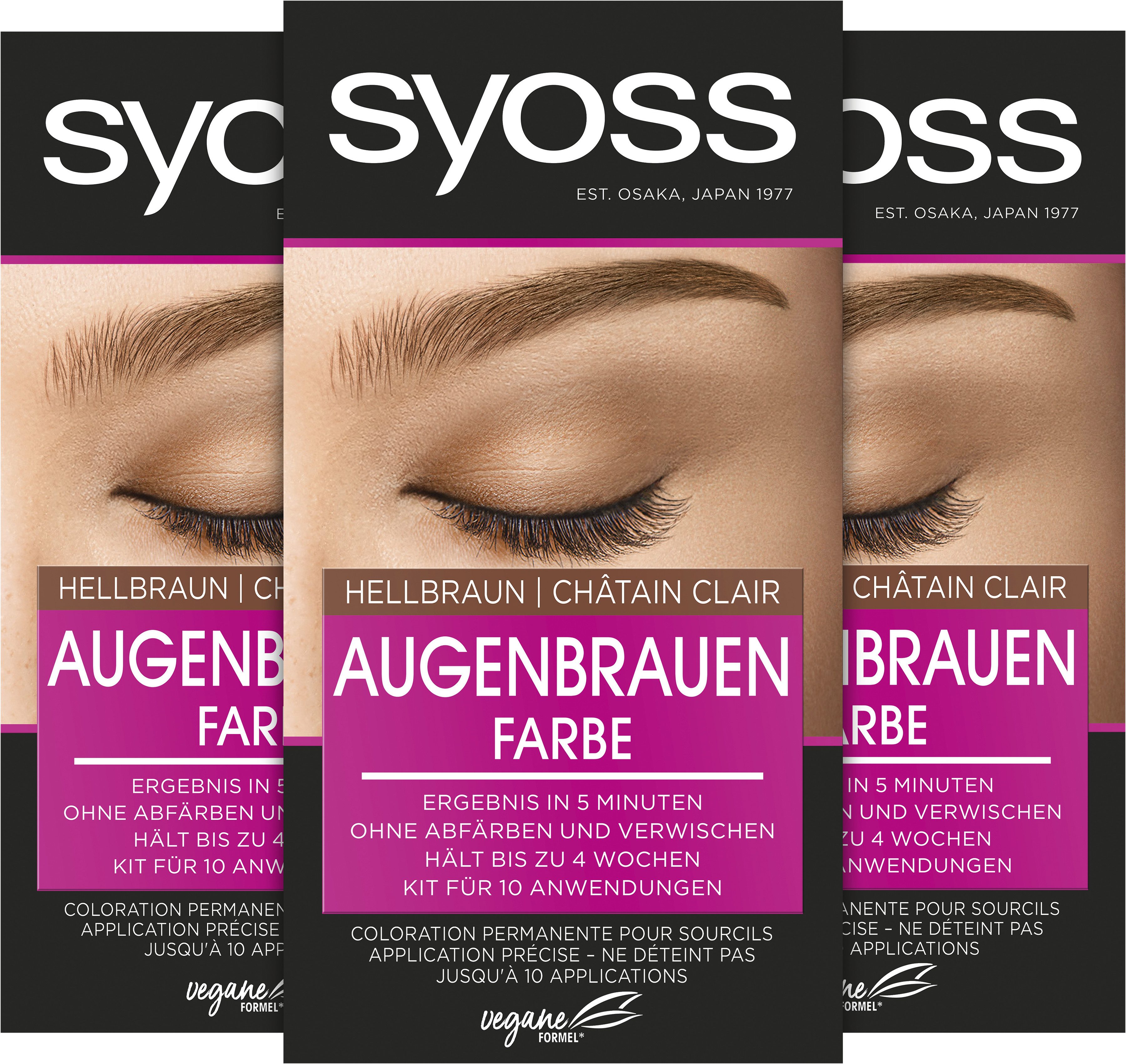 Syoss Augenbrauenfarbe Hellbraun, 3-tlg., 3x 17 ml, für einen natürlichen Look, langanhaltend