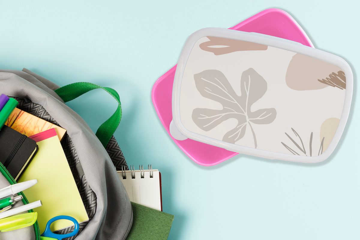 Mädchen, Sommer Kinder, MuchoWow Grau, - Brotdose Brotbox Lunchbox (2-tlg), Snackbox, - Laub Erwachsene, Kunststoff, für Kunststoff rosa