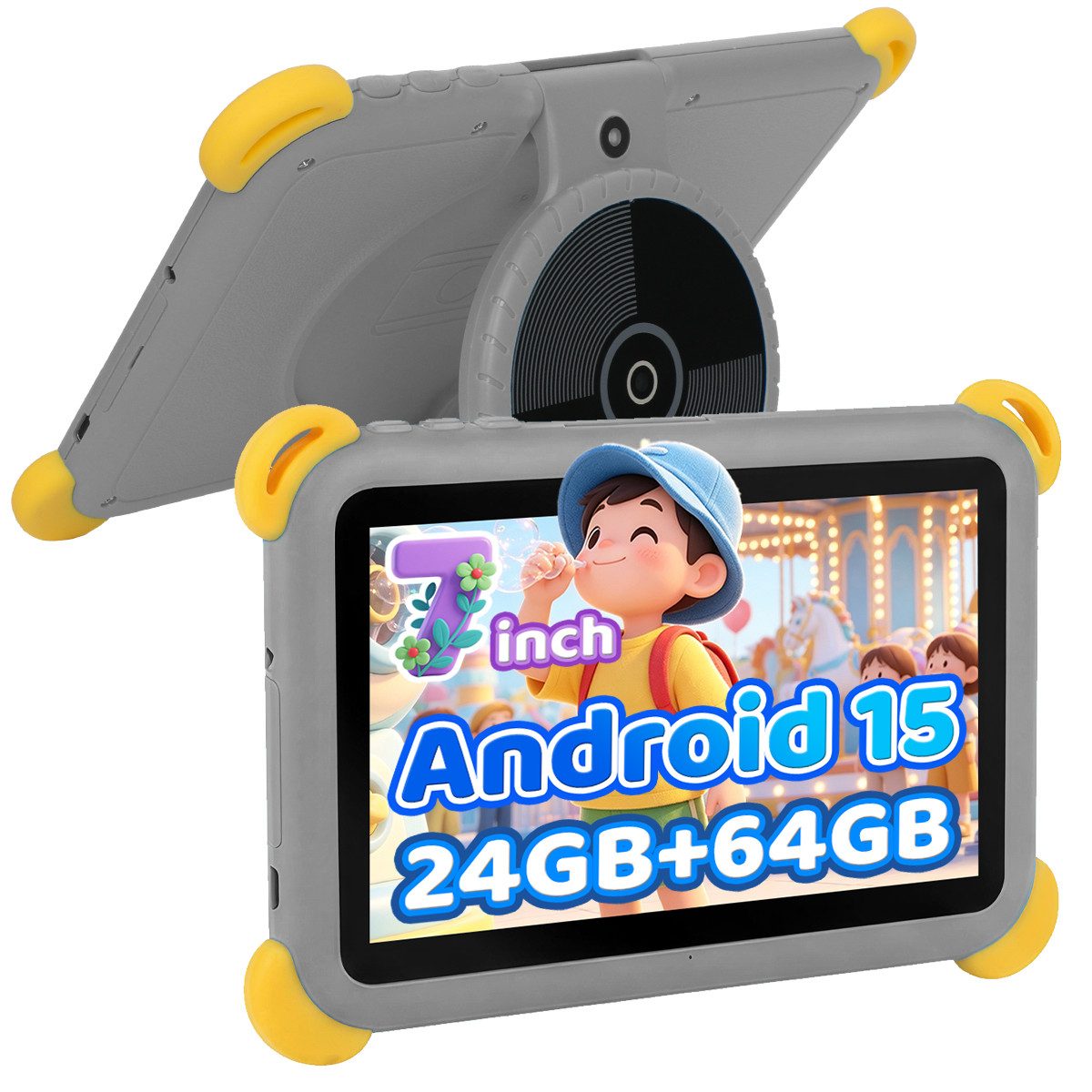 BUFO 7 Zoll mit Robuster Hülle, 32/64/128GB, WiFi Bluetooth Android Kinder Tablet (7", 64 GB, Android 15, WiFI, Elternkontrolle, Lernapps, Kinder-Modus)