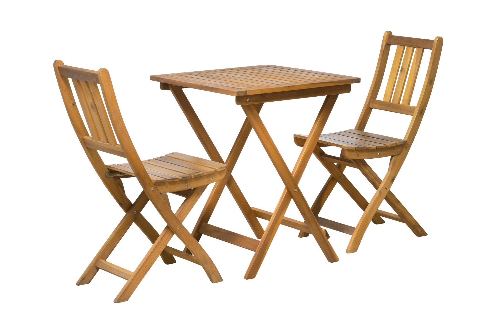 TPFGarden Sitzgruppe AKANA - Gartenlounge-Set 3-tlg., Balkonstühle Tisch), geöltem Tisch, cm Akazienholz, - aus 1 Sitzgruppe Maße (BxHxT): klappbarer mit und cm Klappstuhl und Tisch (Klappbare 36x86x53 2 Balkon 60x74x60 Stühlen