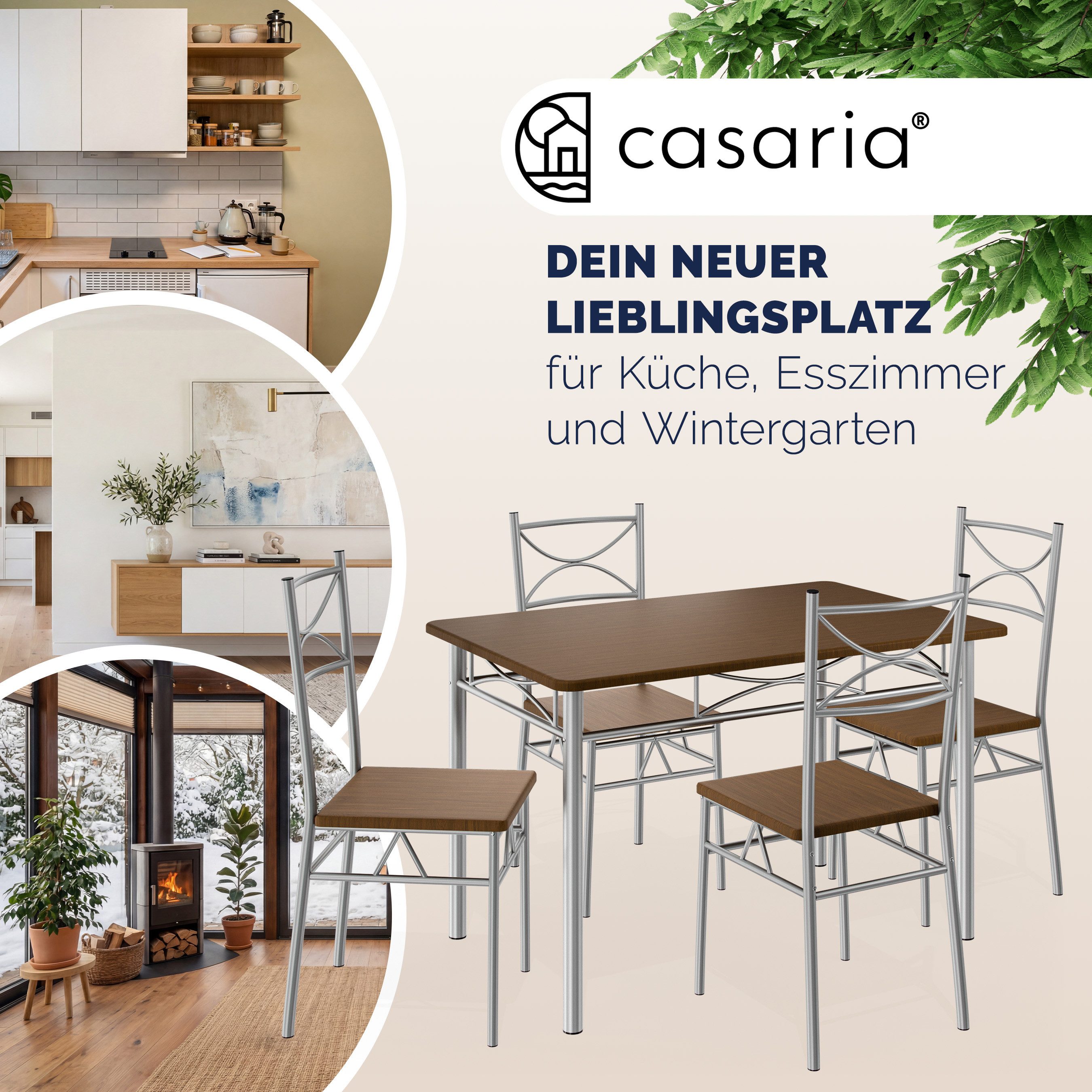 Casaria Essgruppe Paul, (5-tlg), Esstisch mit 4 Stühlen für Esszimmer Küche 5tlg. Sitzgruppe Robust