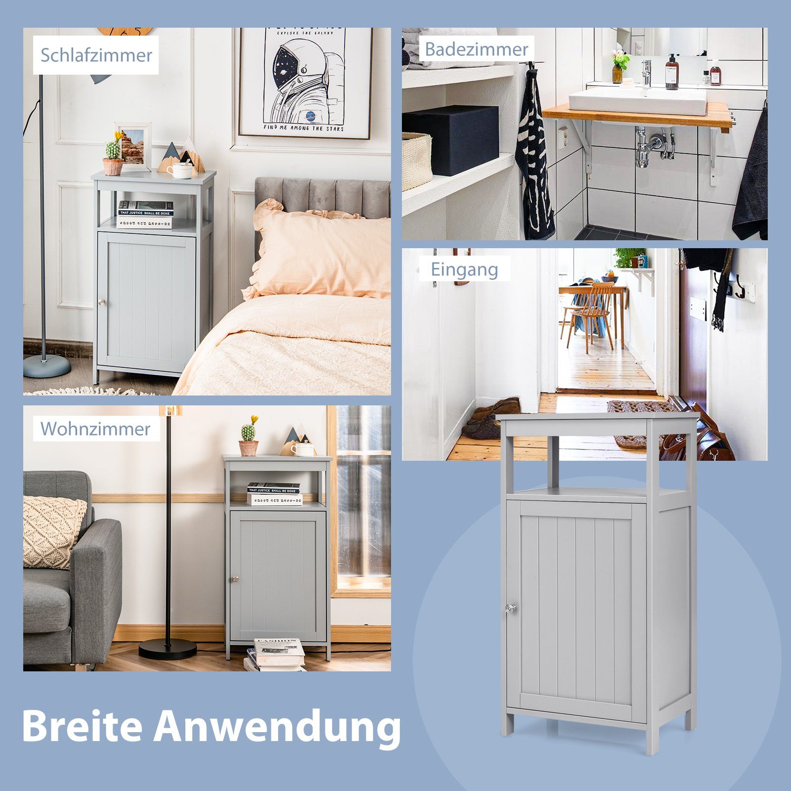 COSTWAY Badkommode, mit Einzeltür, verstellbarem Ablage,45x30x84cm