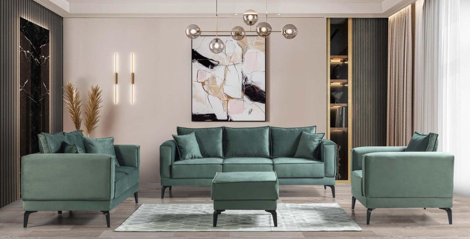 Hocker), Wohnzimmer-Set Sofagarnitur Europe Made Komplett In Sitzer Luxus / Sofa Garnitur Couch Sessel/ Sitzer / 2 (3 Wohnzimmer, JVmoebel