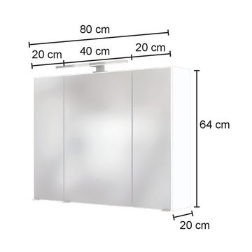 Lomadox Spiegelschrank LOUROSA-03 3D 60 cm in Graphitgrau inkl. LED-Aufbauleuchte, B/H/T: 60/66/20 cm