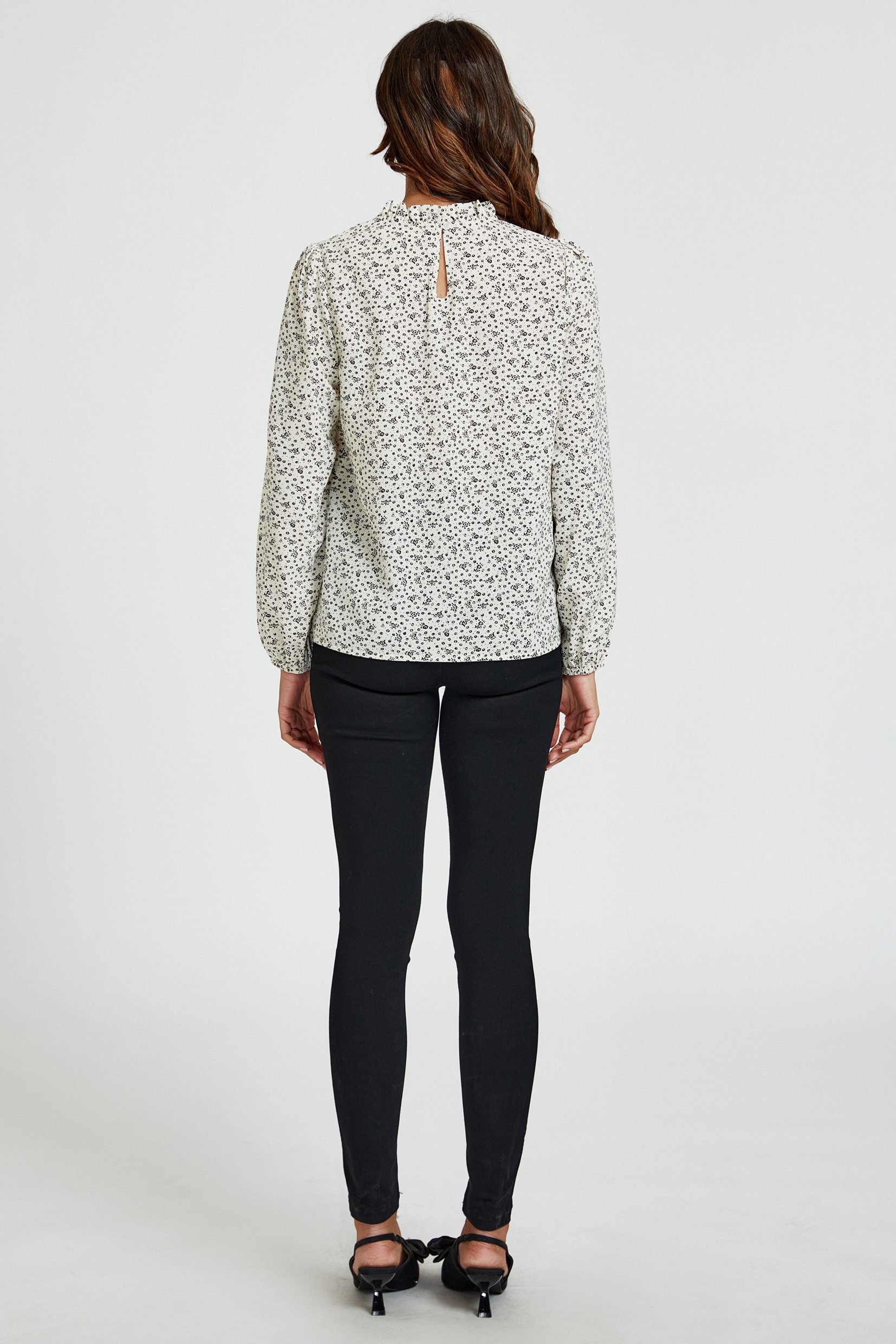 FS Collection Langarmbluse Damen Bluse hochgeschlossenes Oberteil mit Rüschendetail & Blumendruck (XS (UK 8 / EU 36) S (UK 10 / EU 38) M (UK 12 / EU 40) L (UK 14 / EU 42) XL (UK 16 / EU 44, 7 Farben) Leicht, Glatt, Formbeständig und angenehm zu tragen