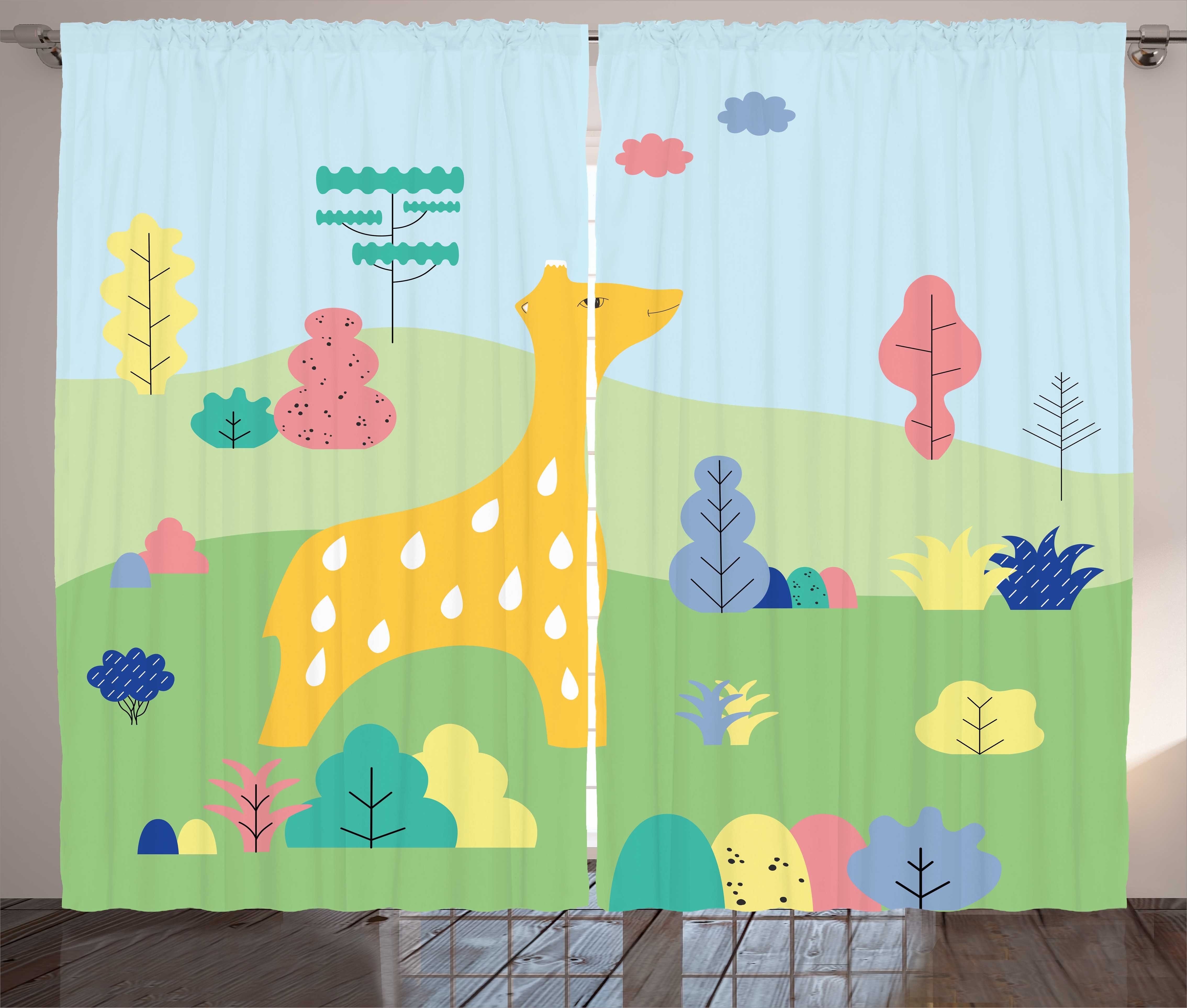 Gardine Schlafzimmer Kräuselband Vorhang mit Schlaufen und Haken, Abakuhaus, Giraffe Cartoon-Tier in Wildlife
