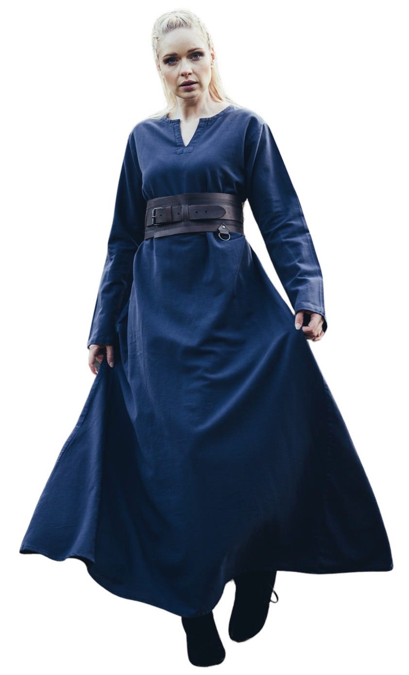 Leonardo Carbone Wikinger-Kostüm Unterkleid "Valdis" aus Baumwolle, langer Schnitt, V-Ausschnitt