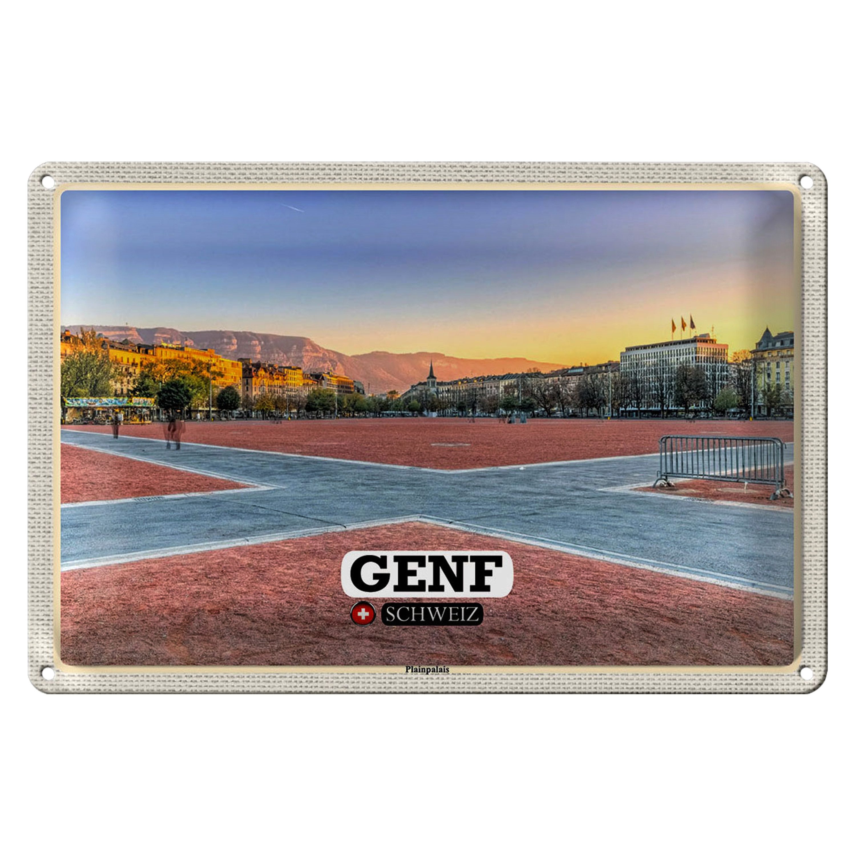 Roomando Metallschild Reise Genf Schweiz Plainpalais Platz 40x30cm