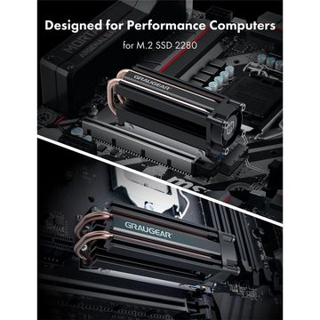 GRAUGEAR Computer-Kühler Heatpipe Kühler für M.2 2280 SSD, Kühlkörper, SSD Kühler, PWM Lüfter, regelbar, Wärmeleitpad
