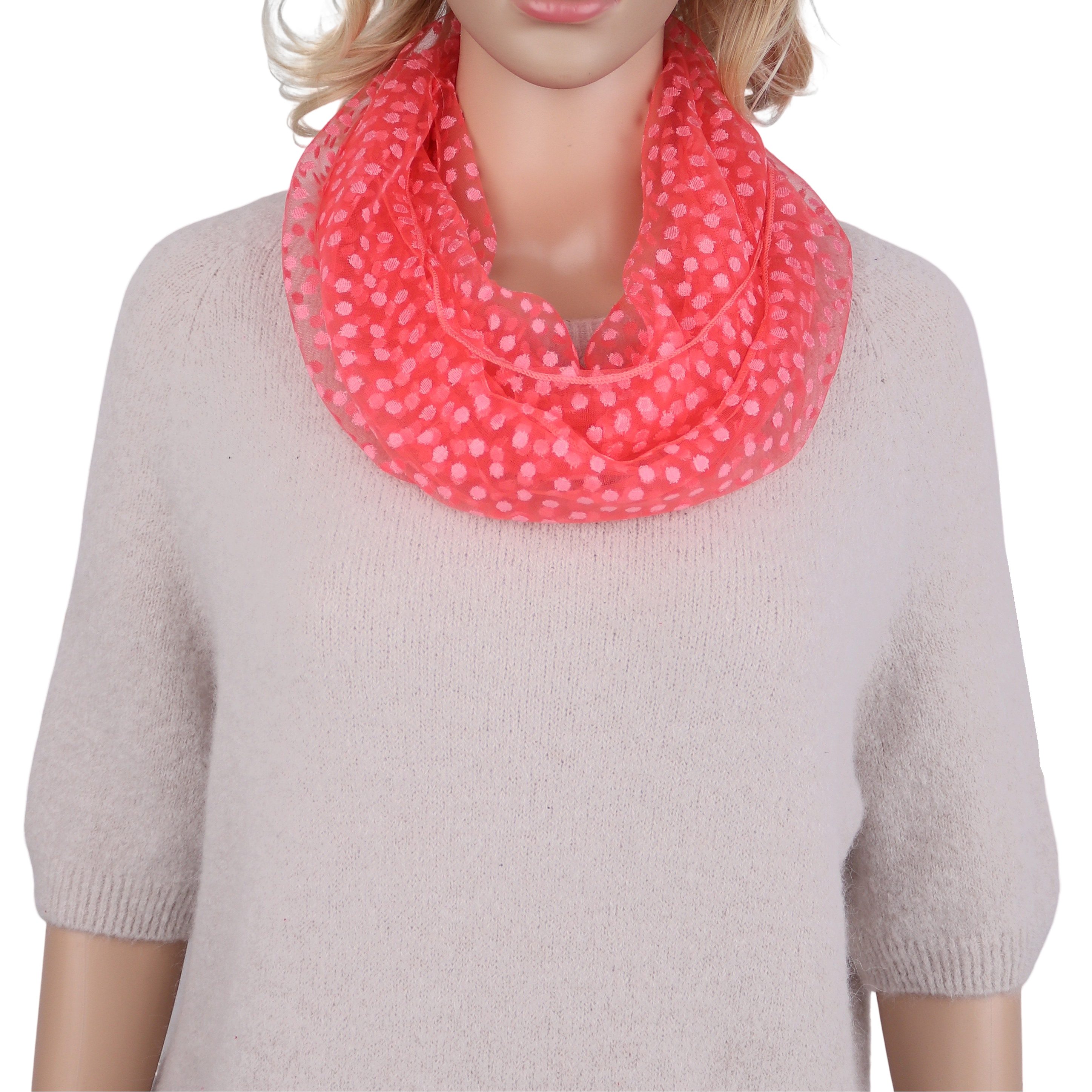 Loop Damen Schal Unifarbe mit Punktenmuster HALBTRANSPARENT