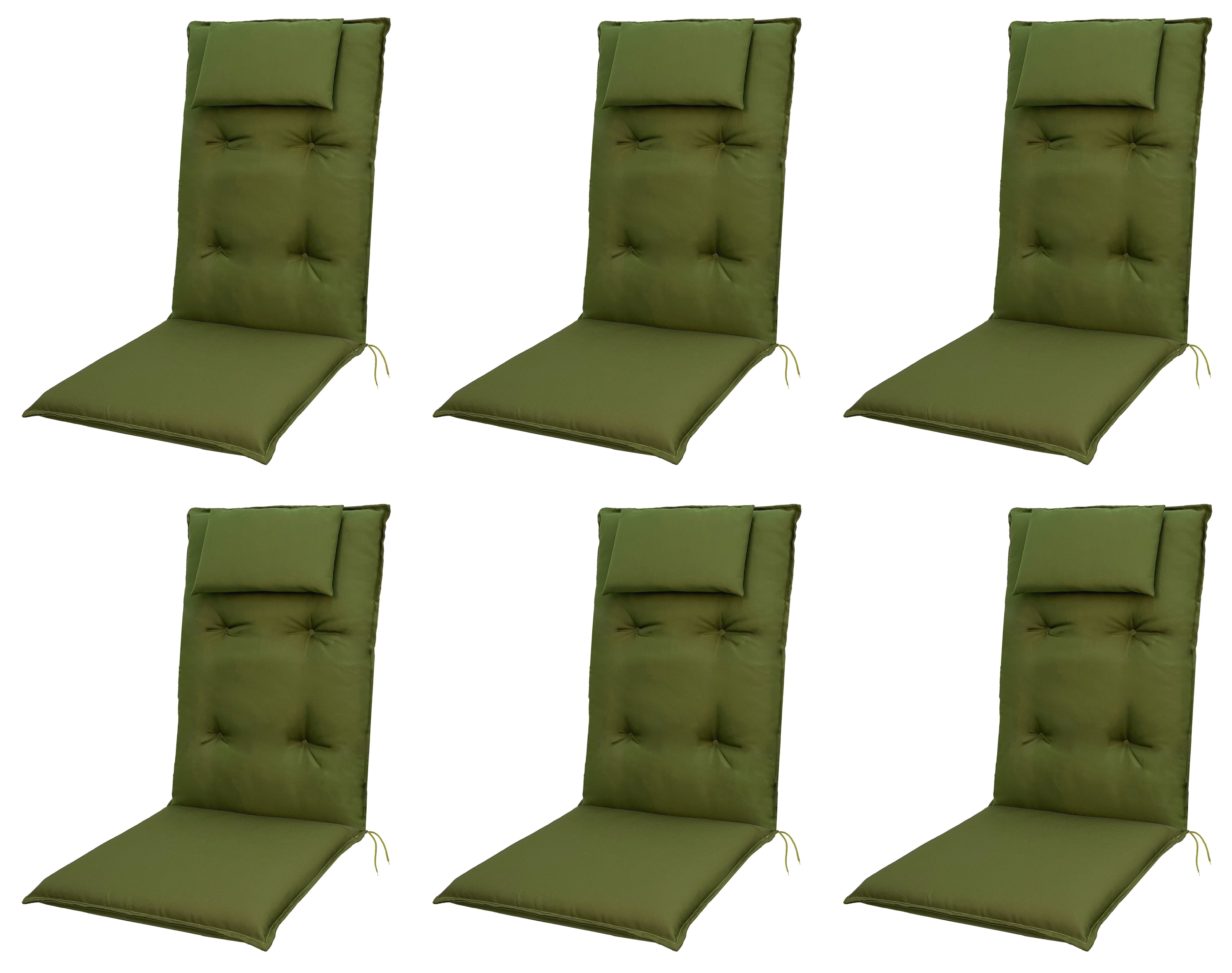 doppler® Hochlehnerauflage 6 er Set 7836 grün Gartenstuhl Подушечки Kissen Polster für Hochlehner, (Spar-Set, 6 St., 6 Подушечки), UV-beständig für Hochlehner-Stühle mit abnehmbaren Kopfkissen