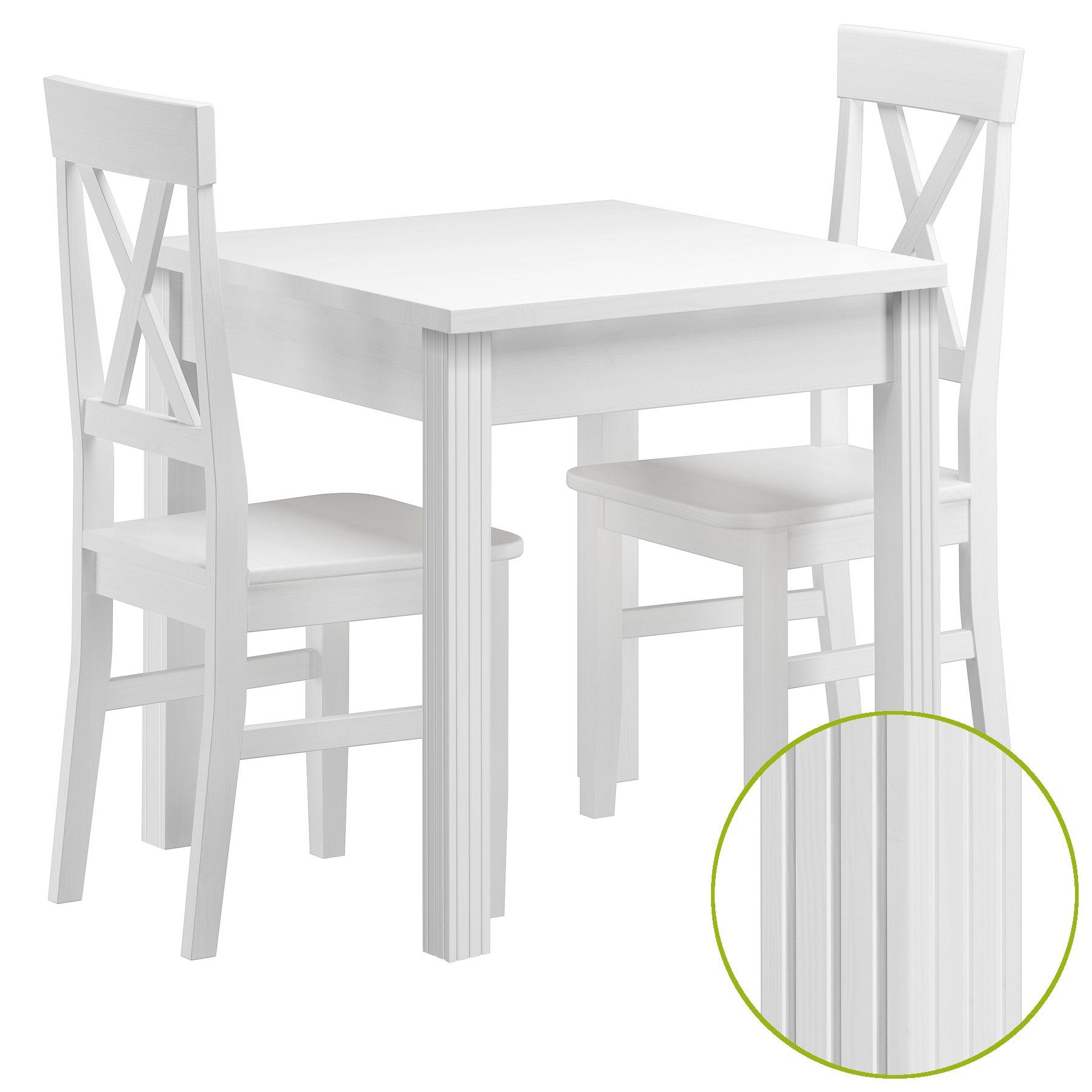 ERST-HOLZ Essgruppe Klassischer Esstisch mit 2 Stühlen Kiefer Massivholz Waschweiß