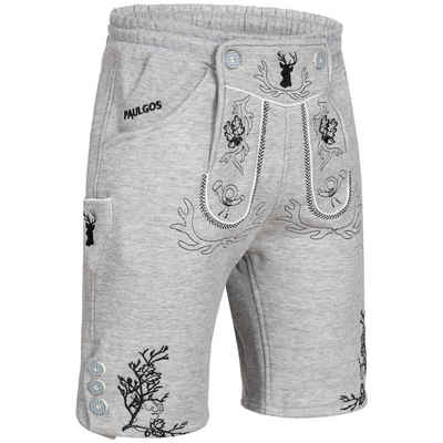 PAULGOS Trachtenhose Herren Jogginghose Design Lederhose Kurz Sweathose Bermuda Shorts JOK3