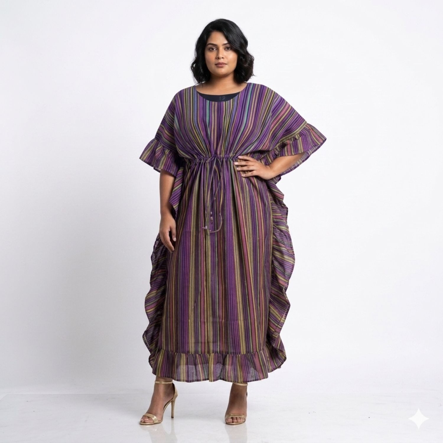 Kaftan Frill Spiral Print Muslin Cotton Kaftan