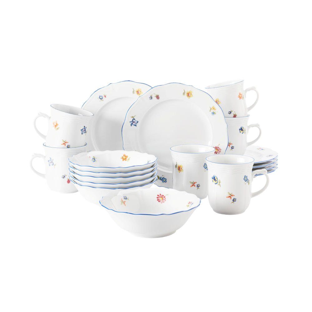 Seltmann Weiden Frühstücks-Geschirrset 18-teilig Blumen (18-tlg), 6 Personen, Porzellan