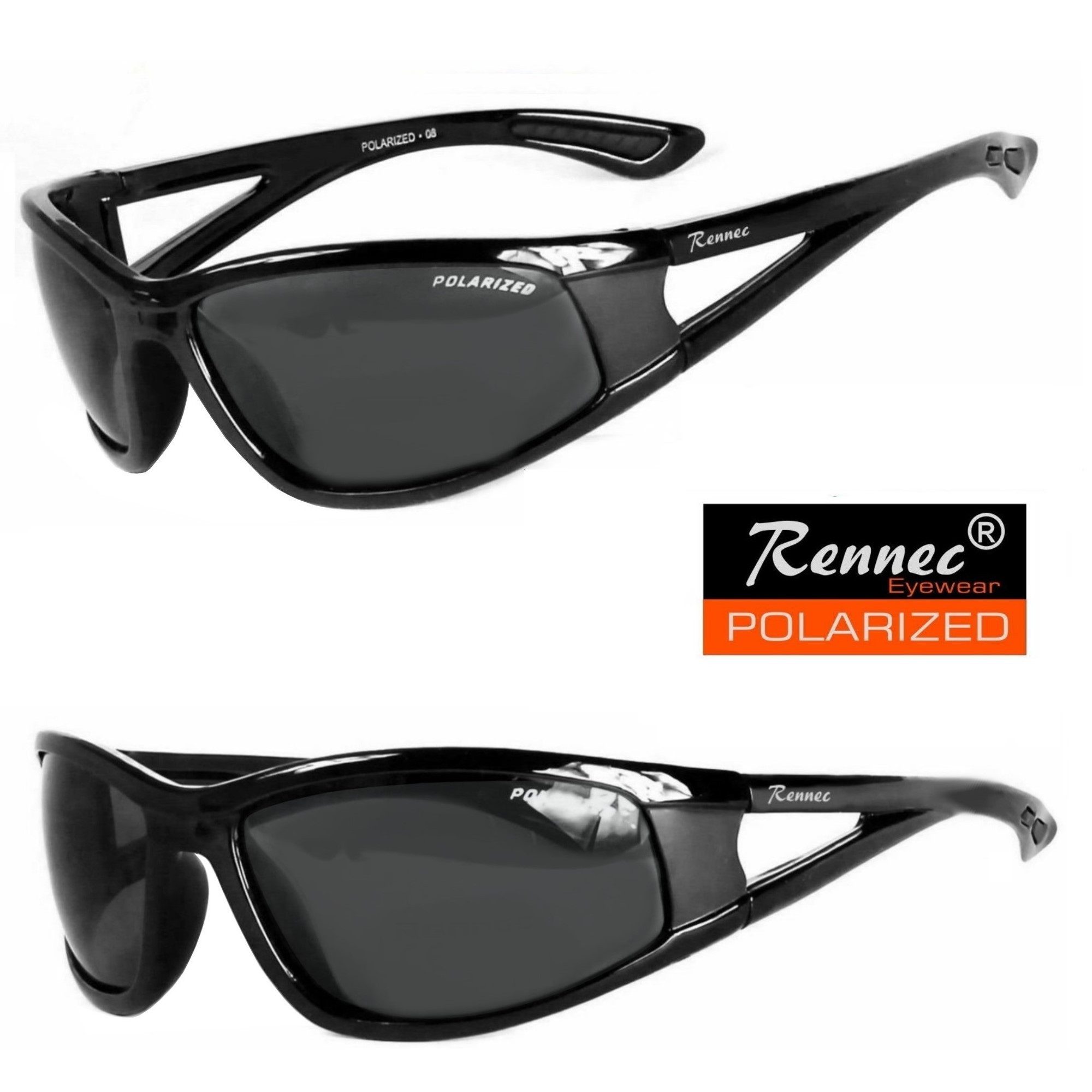 Rennec Sonnenbrille (Sportbrille Herren Angelbrille Polbrille Leichtgewicht mit Hardcase) Sport Sonnenbrille Polarisiert Schwarz Getönt oder Farbig Verspiegelt