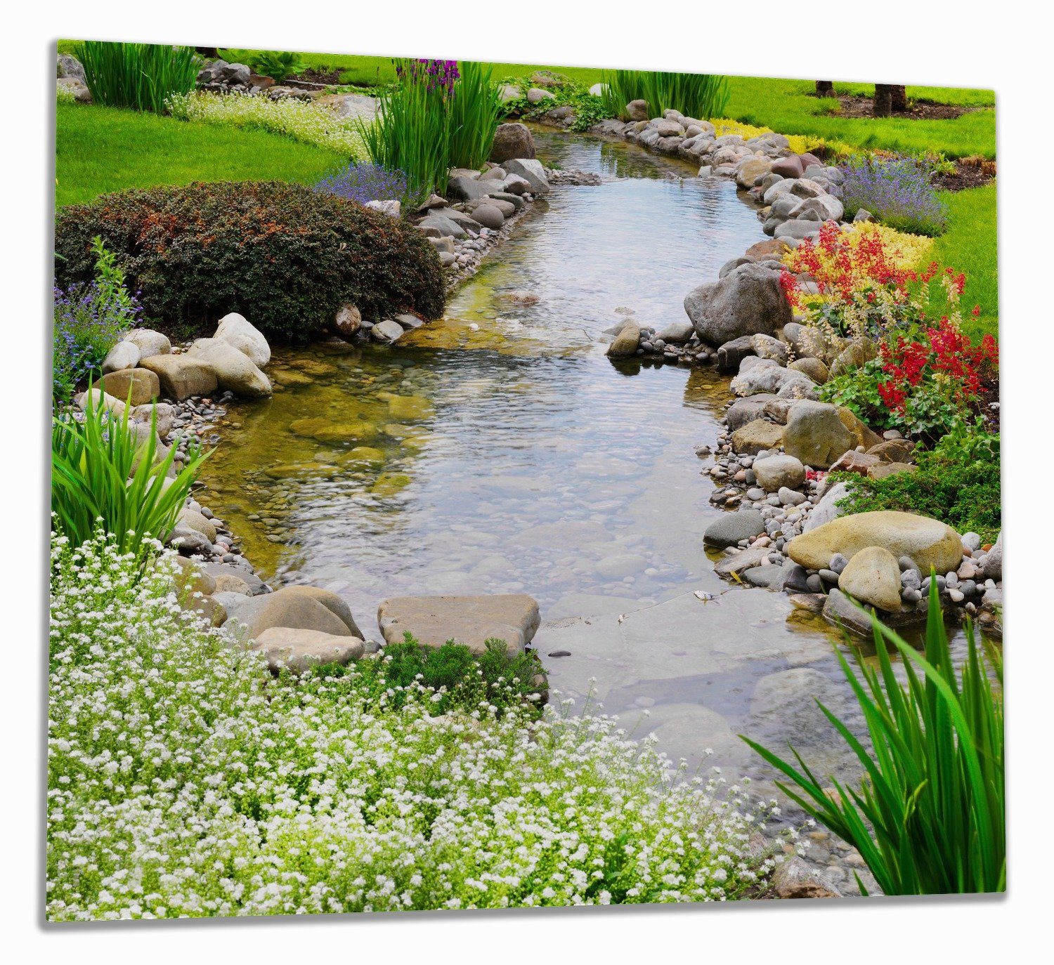 Wallario Herd-Abdeckplatte Blumen am Teich, ESG-Sicherheitsglas, (Glasplatte, 1 tlg., inkl. 5mm Noppen), verschiedene Größen
