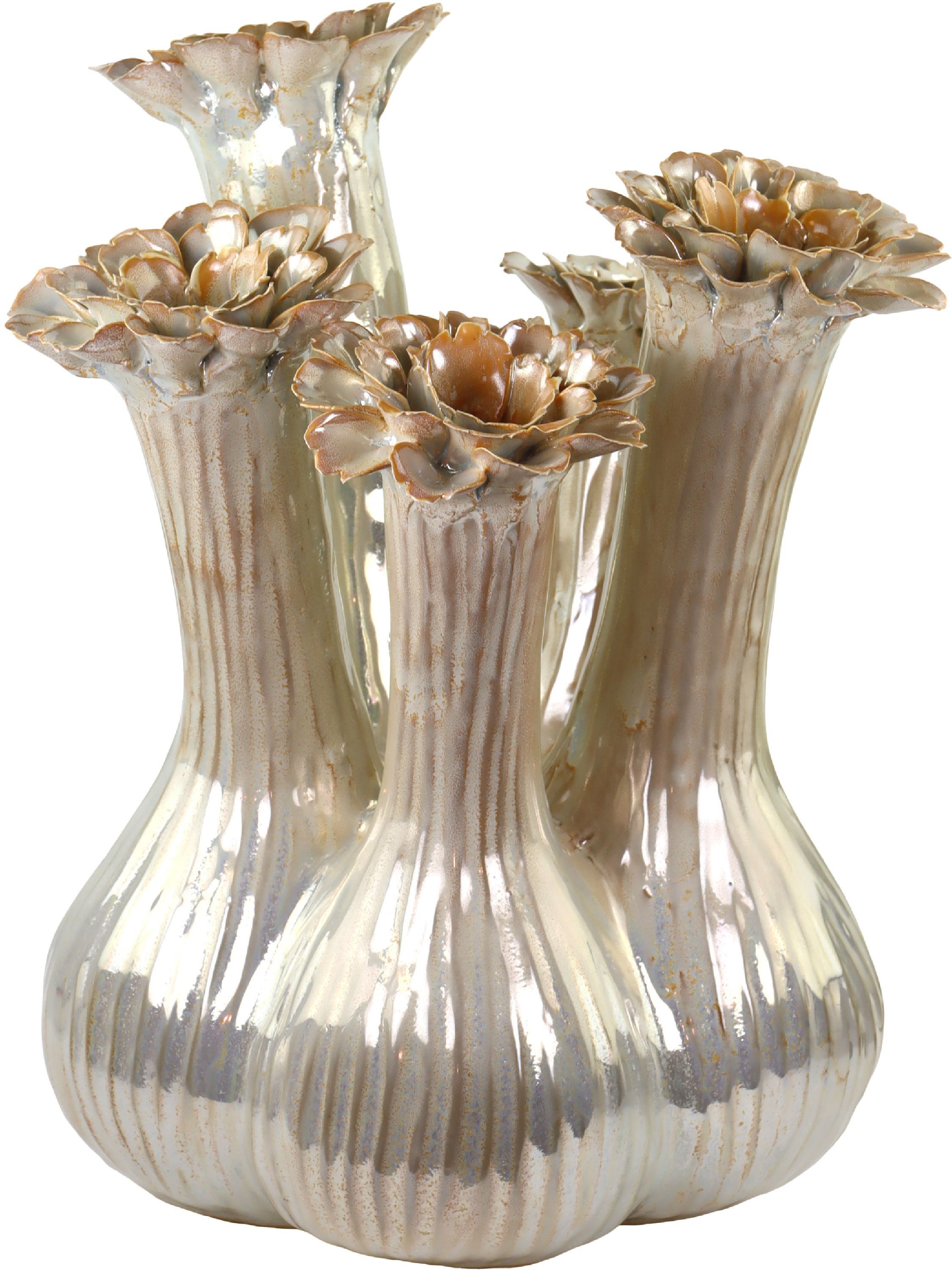 FURNARO Dekovase, plastisches Blumenmotiv mit strukturierter Oberfläche