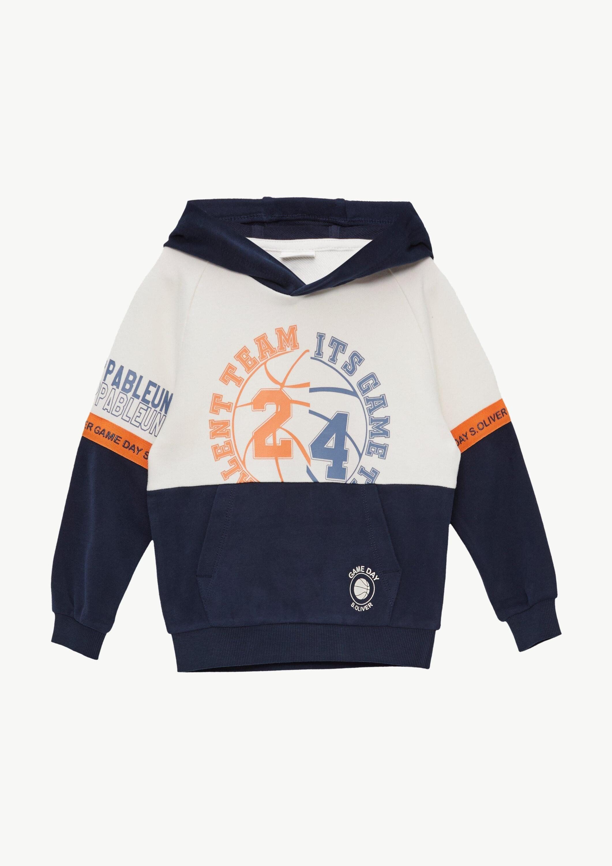 s.Oliver Sweatshirt Sweatshirt Zweifarbiges Kapuzen-Sweatshirt mit Print-Details