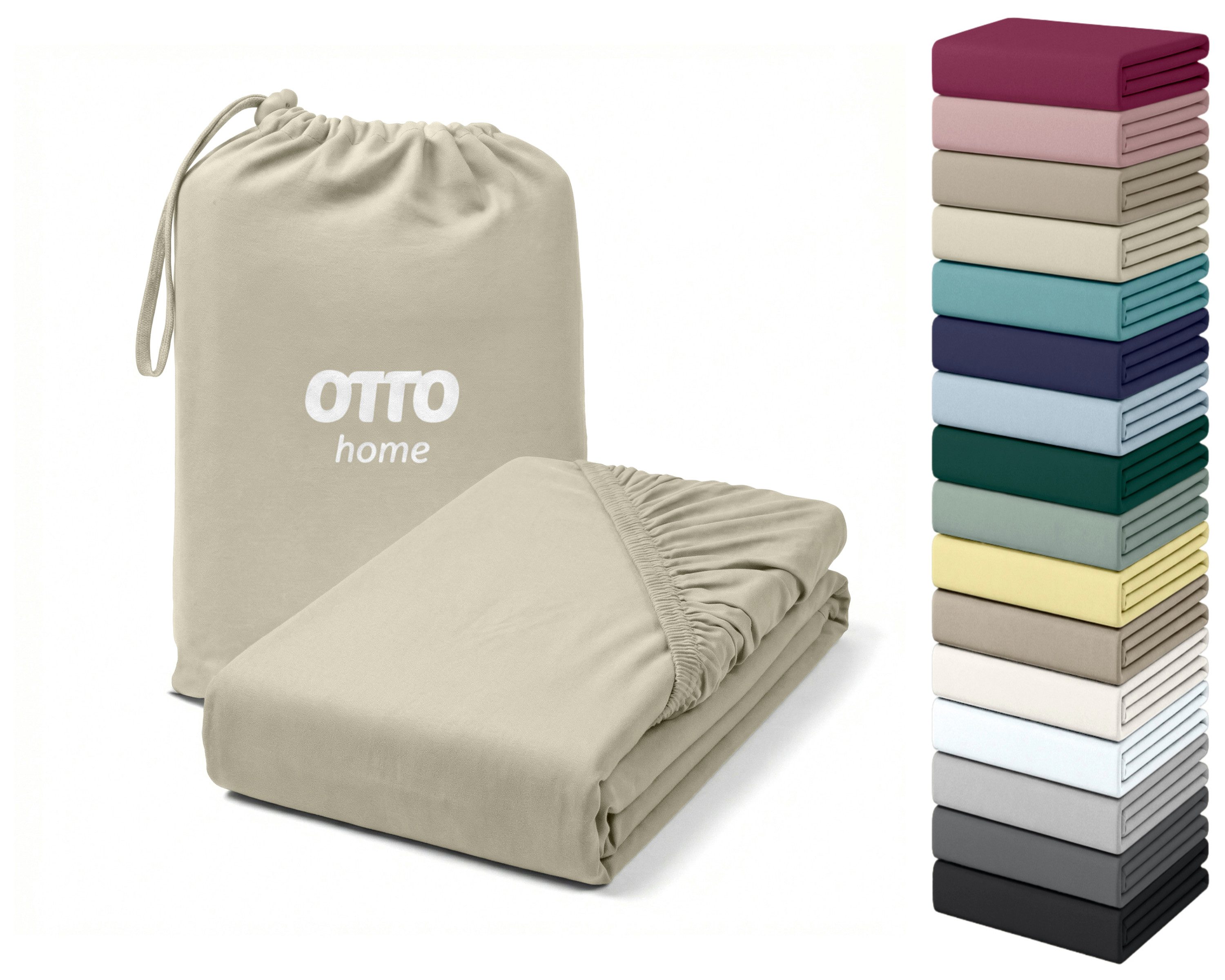 OTTO home Spannbettlaken Cremona, Basic & Premium Qualität mit Elasthan, Jersey (180 g/m), Gummizug: rundum, (1 Stück), Bettlaken für Matratzen von 20-25 cm Höhe, 96% Baumwolle & 4% Elasthan