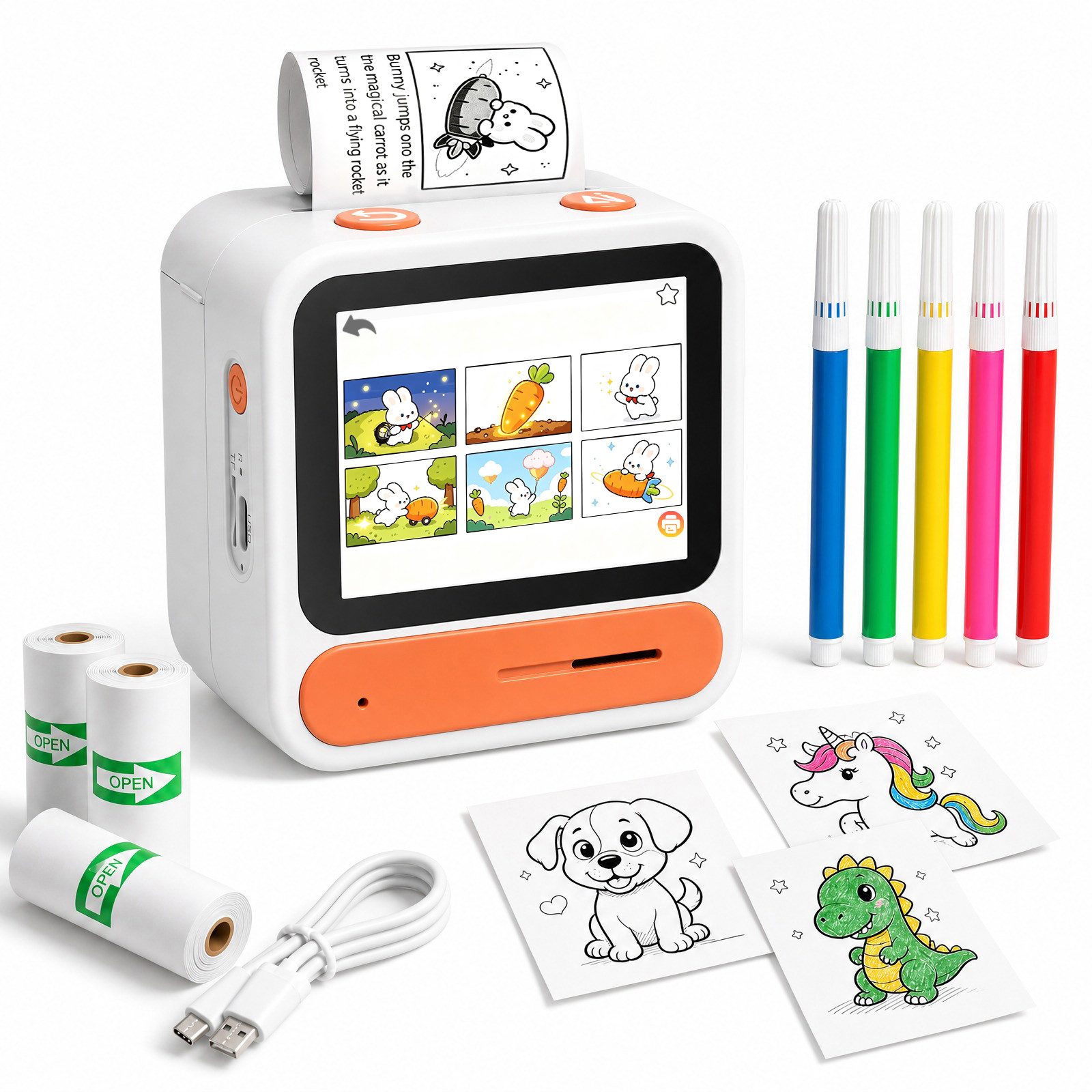 Wootoy AI Sticker Drucker für Kinder Mini Thermodrucker mit Touchscree Etikettendrucker, (2,4-/5-GHz-WLAN Flexible kabellose Verbindung, …