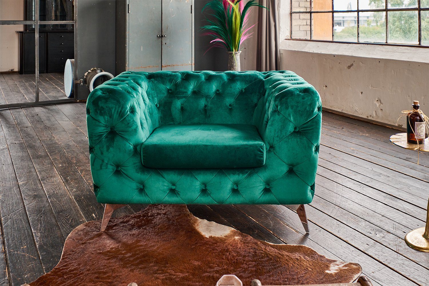 KAWOLA Sessel NARLA, Chesterfield Loungesessel Velvet verschiedene Farben grün