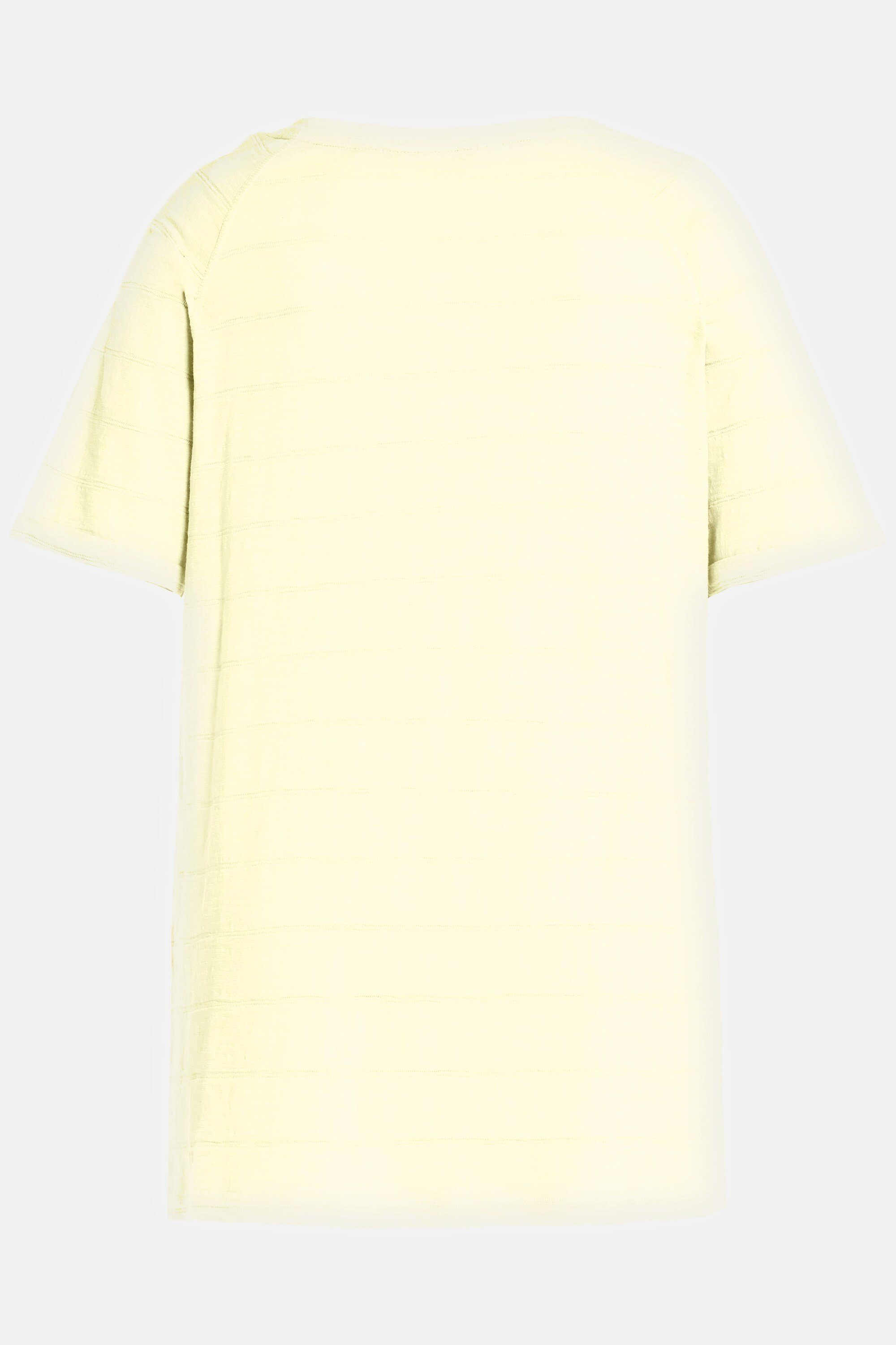 Ulla Popken Rundhalsshirt blassgelb Strukturringel T-Shirt V-Ausschnitt