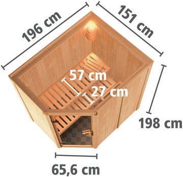 Karibu Sauna Clara, BxTxH: 151 x 196 x 198 cm, 68 mm, (Set) 9 KW-Ofen mit externer Steuerung