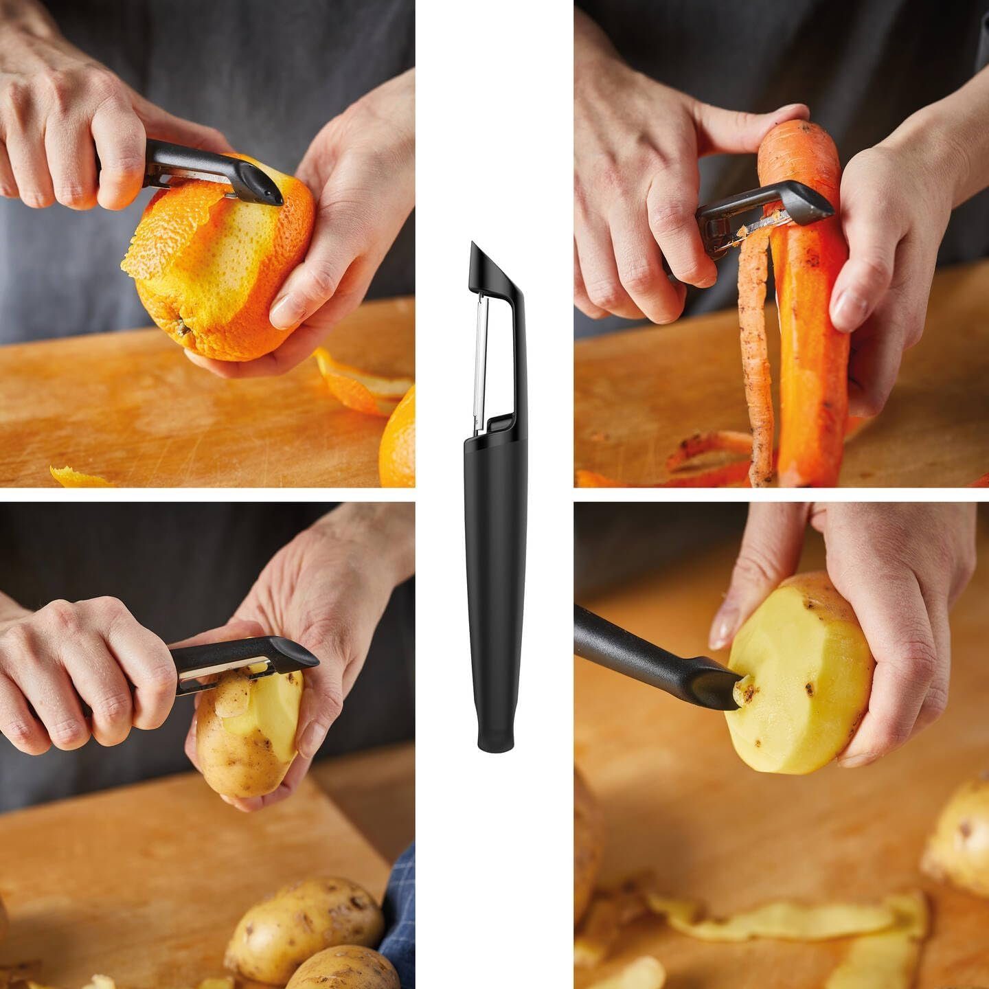 Fiskars Spargelschäler Schäler mit feststehender Klinge, Länge 18 cm, Stahl/Kunststoff, Schwarz/Orange, Functional Form