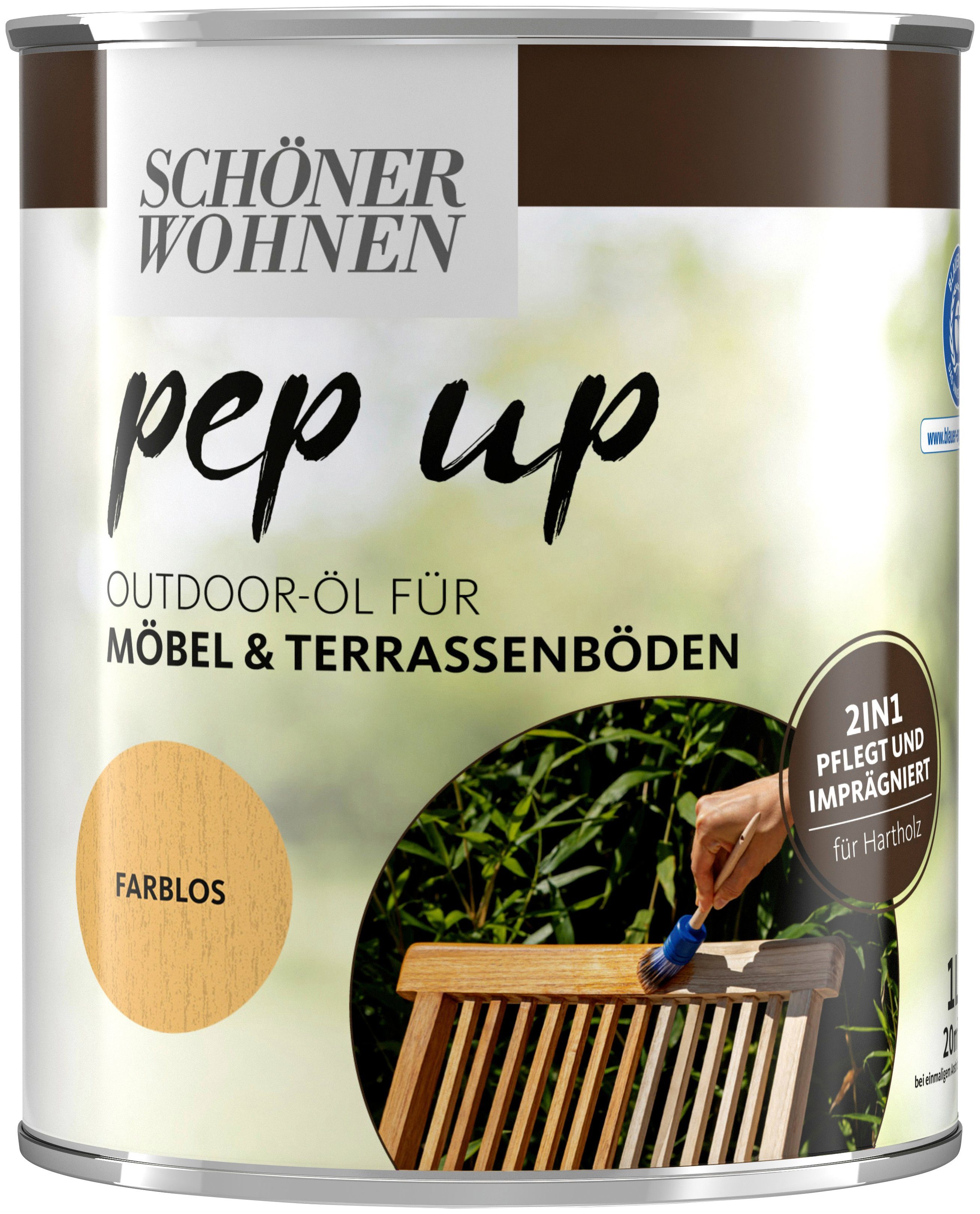 pflegt & & up FARBE pep WOHNEN für imprägniert Holzöl Liter, SCHÖNER 1 Outdoor, farblos Möbel Terrassenböden,