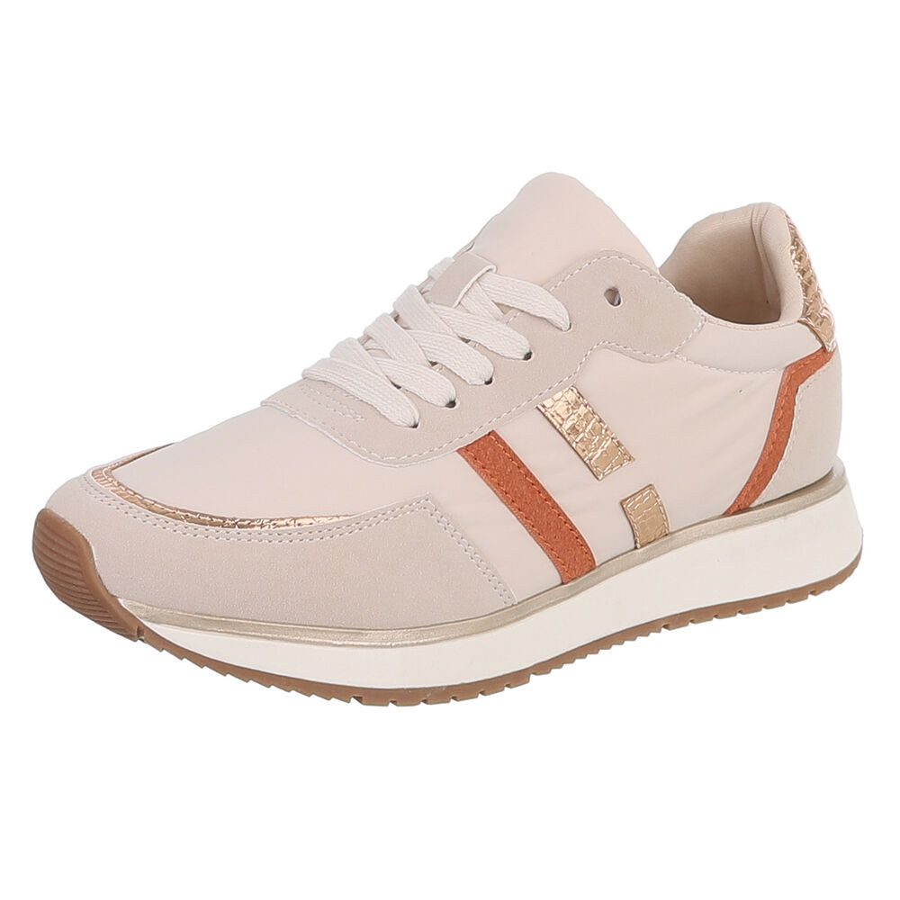 Ital-Design Damen Sneaker Schnürer Freizeit bequeme Sohle Sneaker (91895876) Flach Sneakers Low in Beige