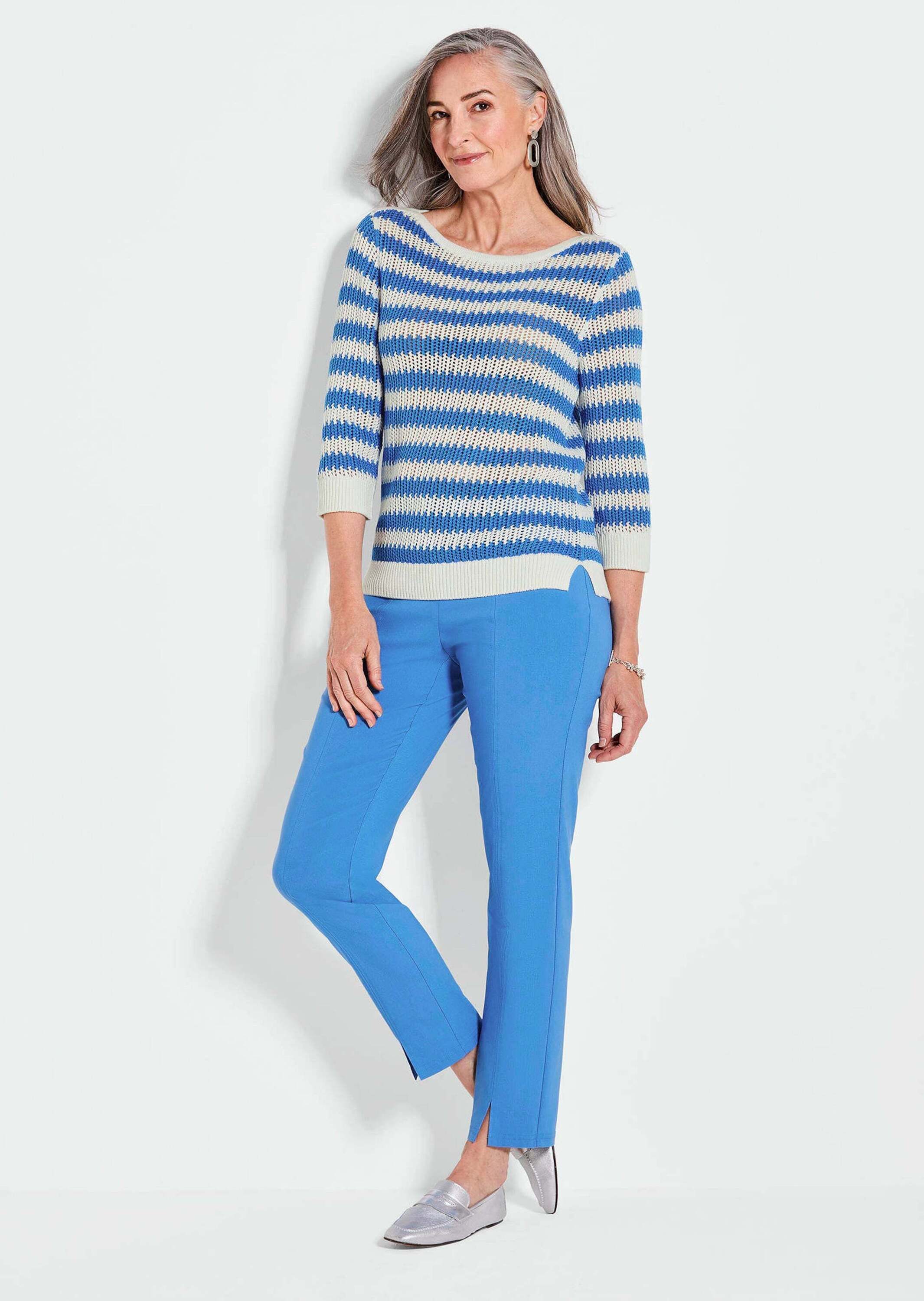 GOLDNER Strickpullover Halbarm Streifenstrick-Pullover Leichter Strukturstr günstig online kaufen