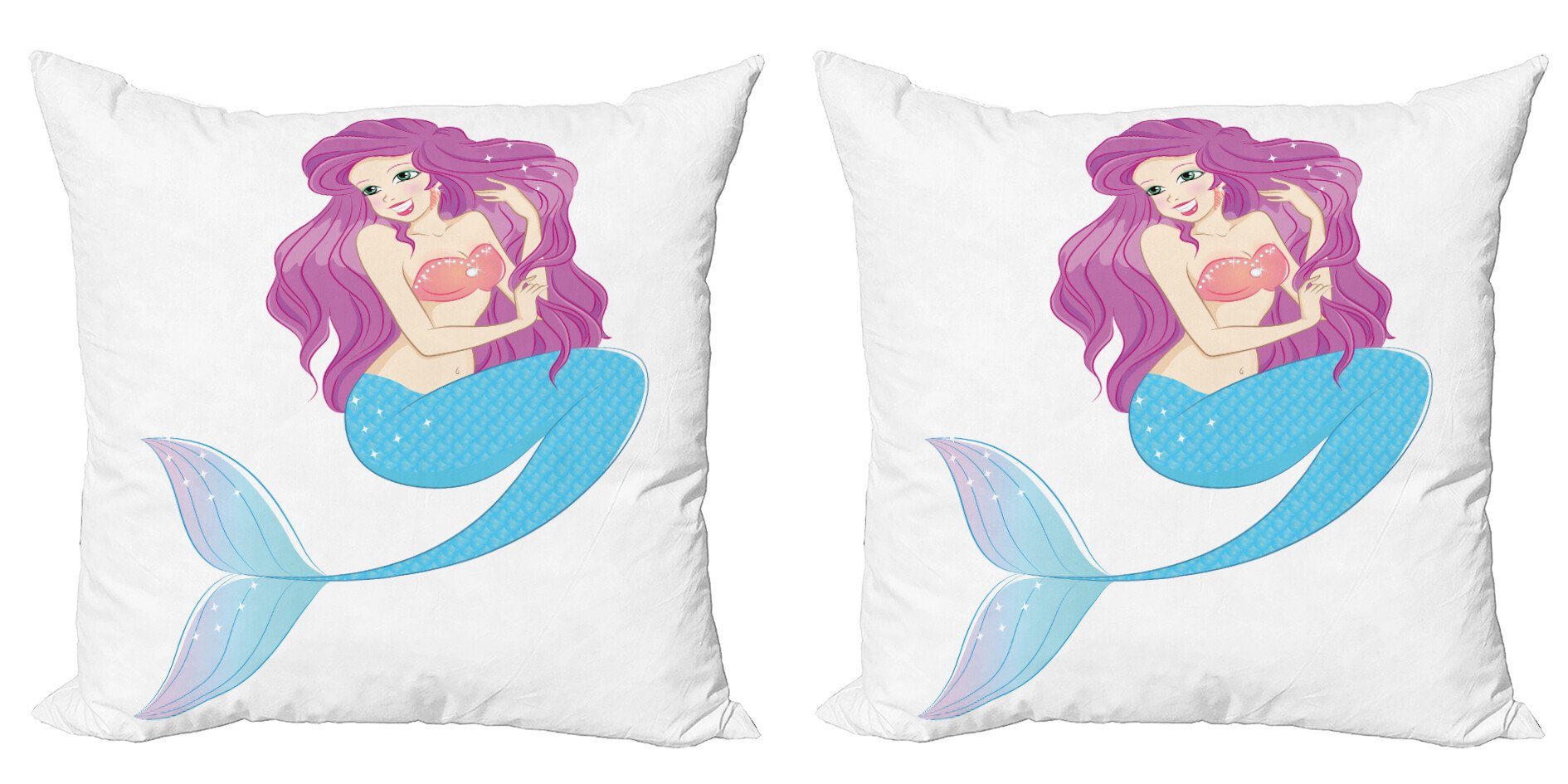 Kissenbezüge Modern Accent Doppelseitiger Digitaldruck, Abakuhaus (2 Stück), Volk Meerjungfrau mit rosa Haaren