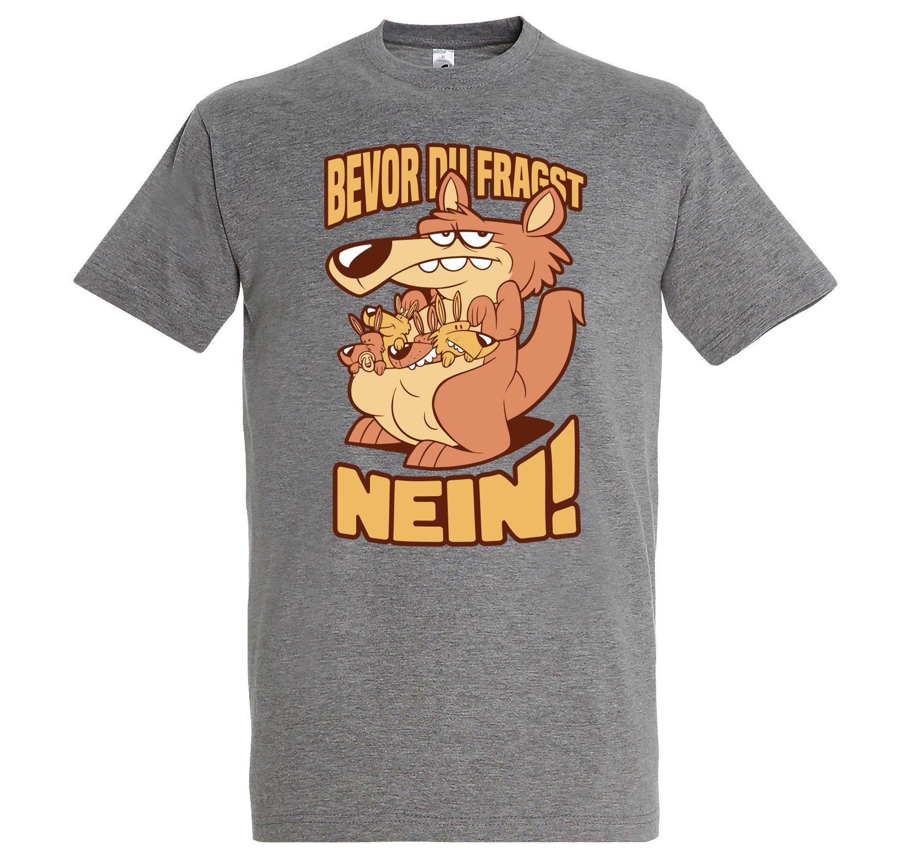 Aufdruck lustigem FRAGST Designz mit NEIN Herren Youth Spruch Grau Print-Shirt BEVOR DU T-Shirt