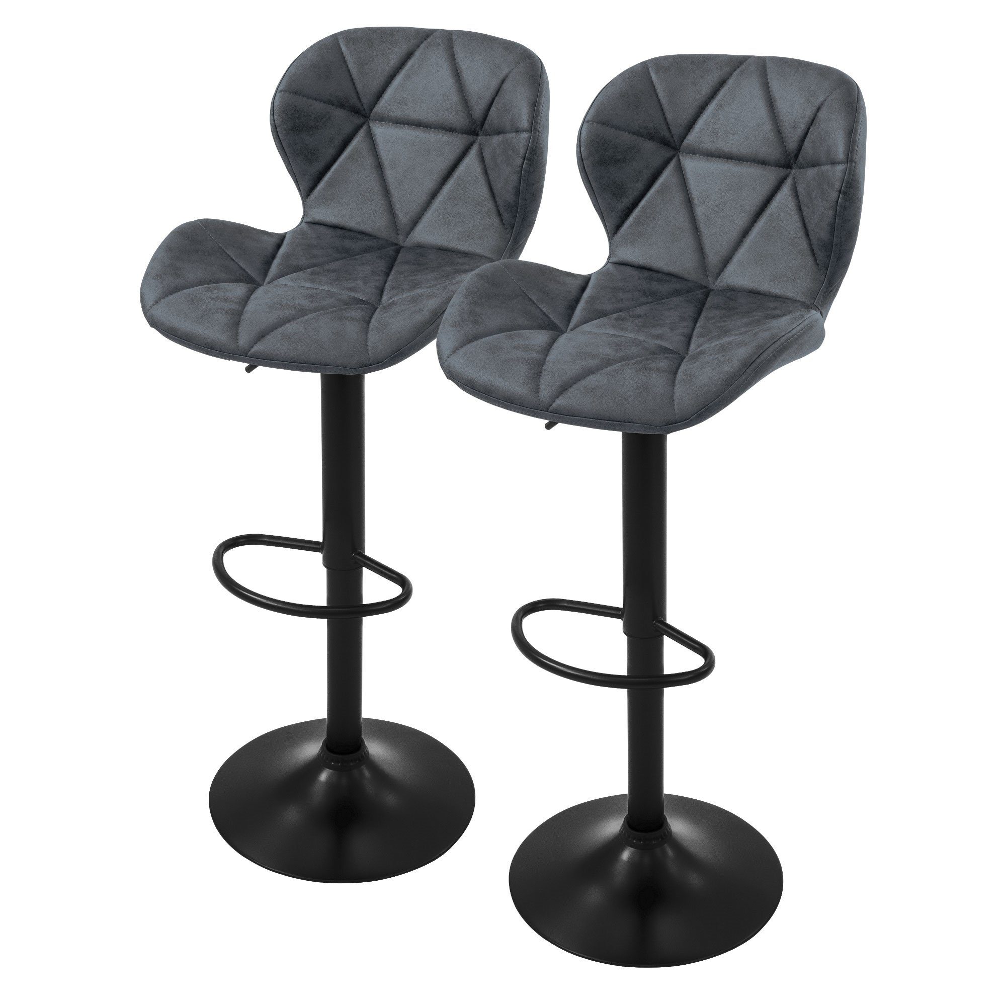 ML-DESIGN Barhocker Gepolsterter Barstuhl mit Rückenlehne und Fußstütze, 360° drehbar (2 St), 2er Set Bistrohocker aus Kunstleder, Anthrazit, Drehstuhl Tresenhocker