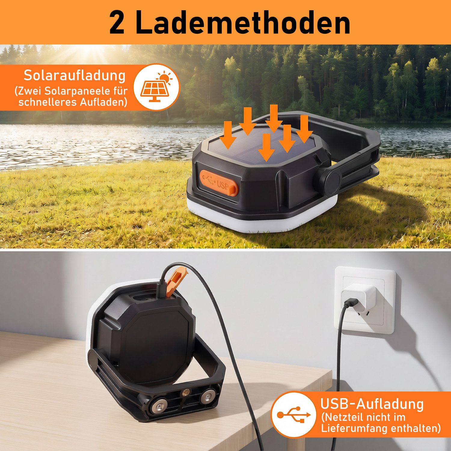 oyajia LED Außen-Wandleuchte LED Laterne Solar Campinglampe & Powerbank 6600mAh Outdoor Camping, IP65 Wasserdicht, LED fest integriert, Warmweiß, Kaltweiß, Neutralweiß, Tragbar Aufladbar Zeltlampe für Camping, Stromausfälle, Wandern