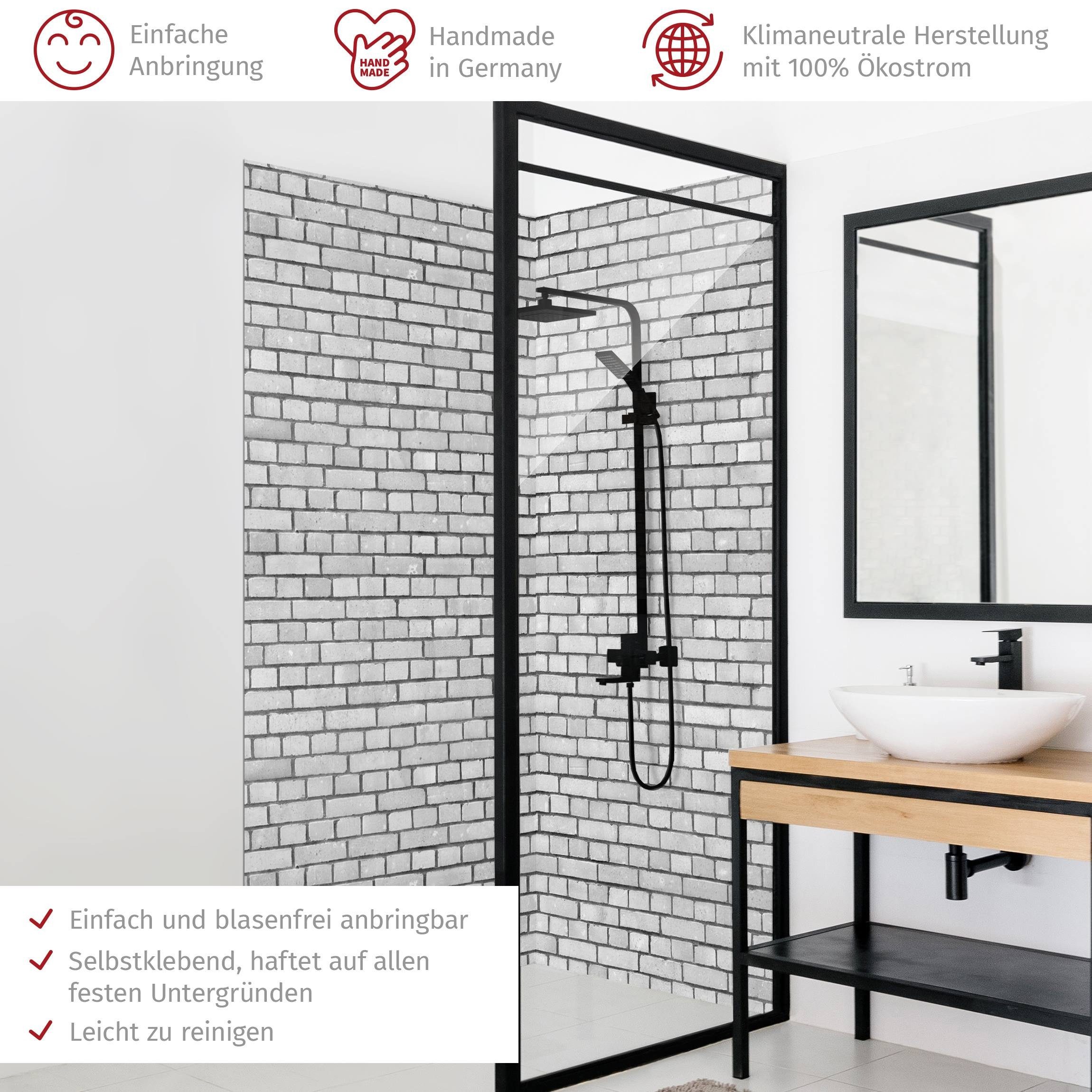 Thumbnail - Bilderdepot24 Badrückwand Steinoptik weiß Duschrückwand ohne Bohren Dusche, (2-tlg., Hart-Folie Premium matt 0,61 mm), f...